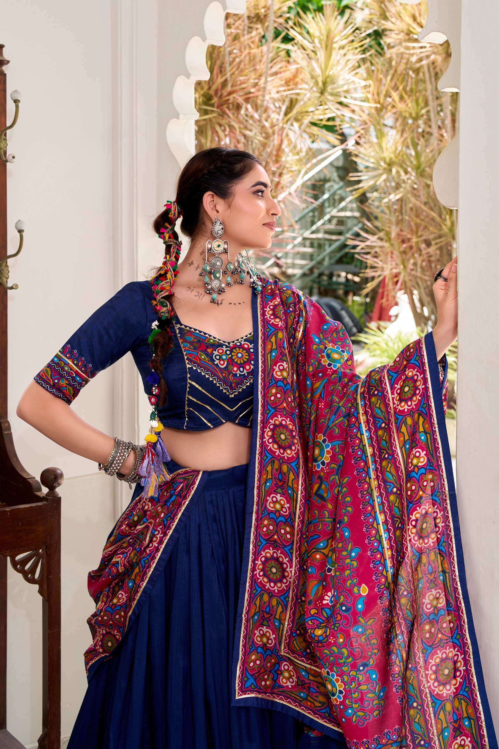 BANDHANI PALACE JOBANIYU 1243 TUSSER SILK GAMTHI PRINT EMBOSSED LEHENGA CHOLI SET