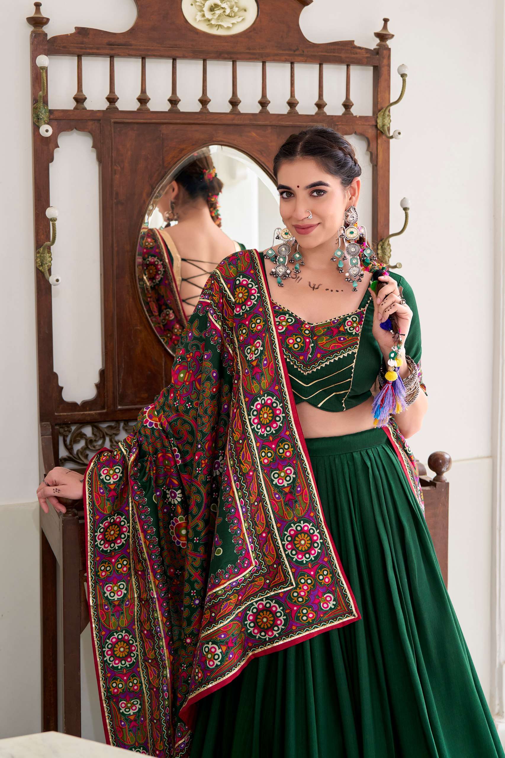 BANDHANI PALACE JOBANIYU 1243 TUSSER SILK GAMTHI PRINT EMBOSSED LEHENGA CHOLI SET