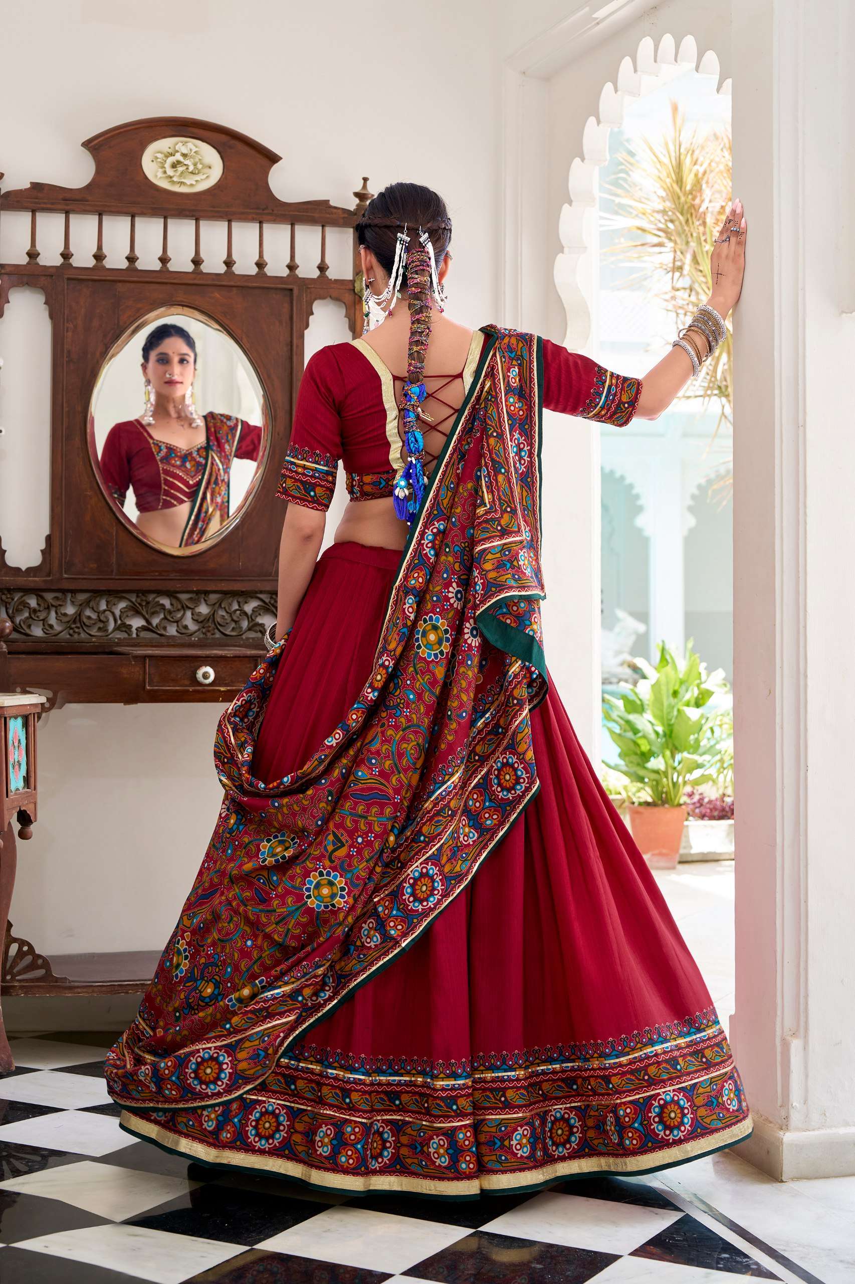 BANDHANI PALACE JOBANIYU 1243 TUSSER SILK GAMTHI PRINT EMBOSSED LEHENGA CHOLI SET