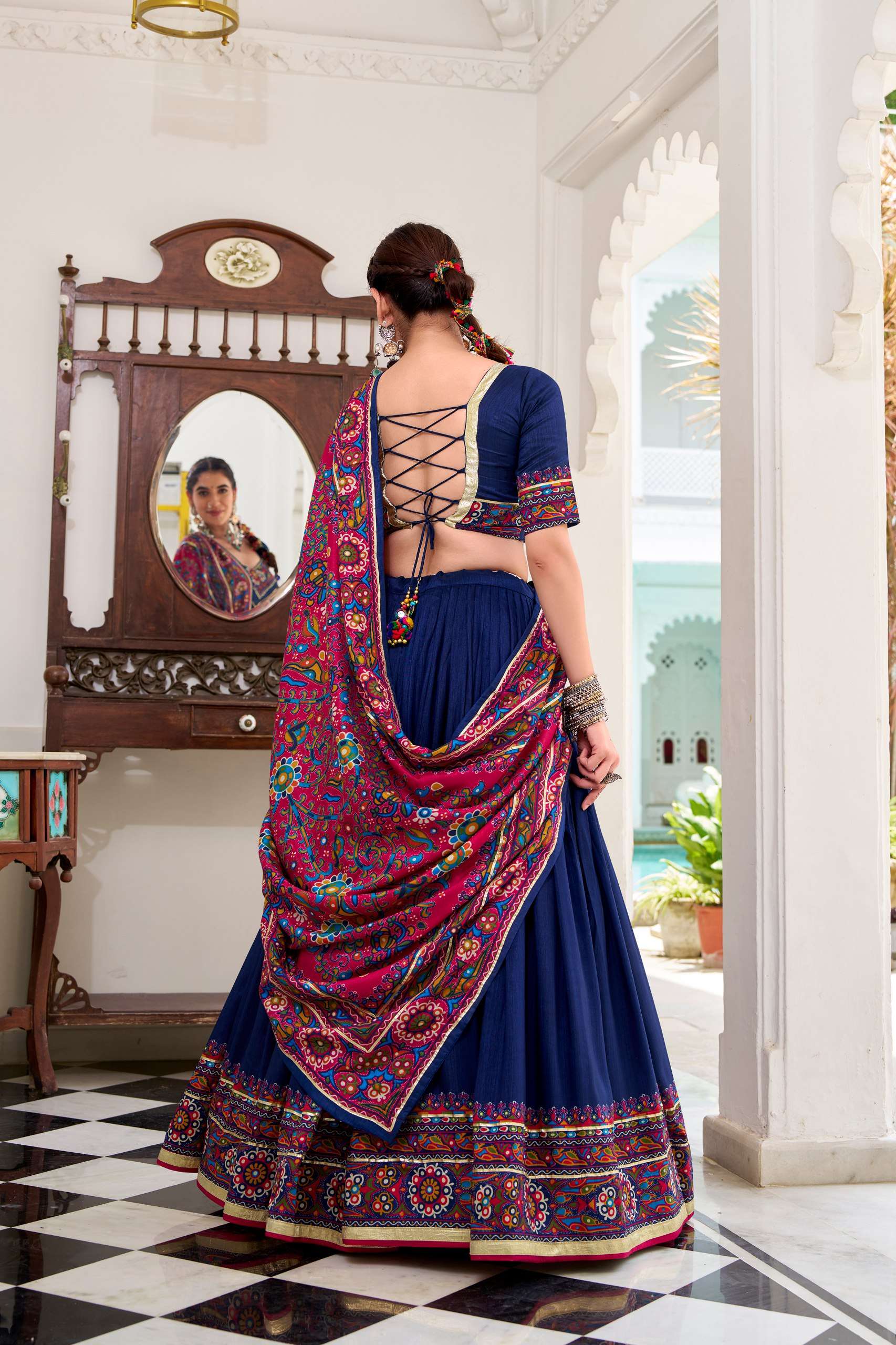 BANDHANI PALACE JOBANIYU 1243 TUSSER SILK GAMTHI PRINT EMBOSSED LEHENGA CHOLI SET