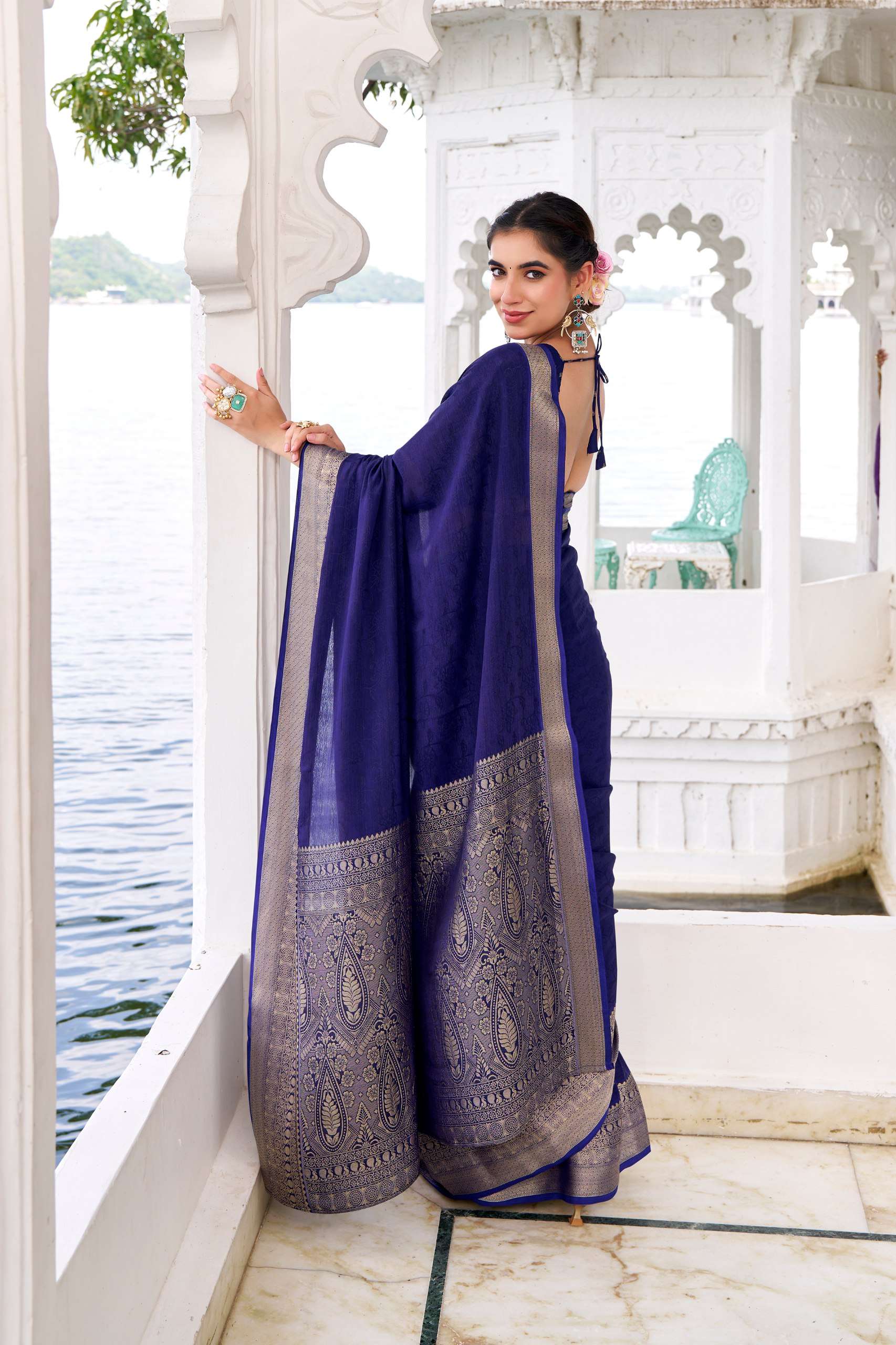 BANDHANI PALACE MRITSA 7902 CHINON SELF PRINTED ZARI WEAVING SAREE