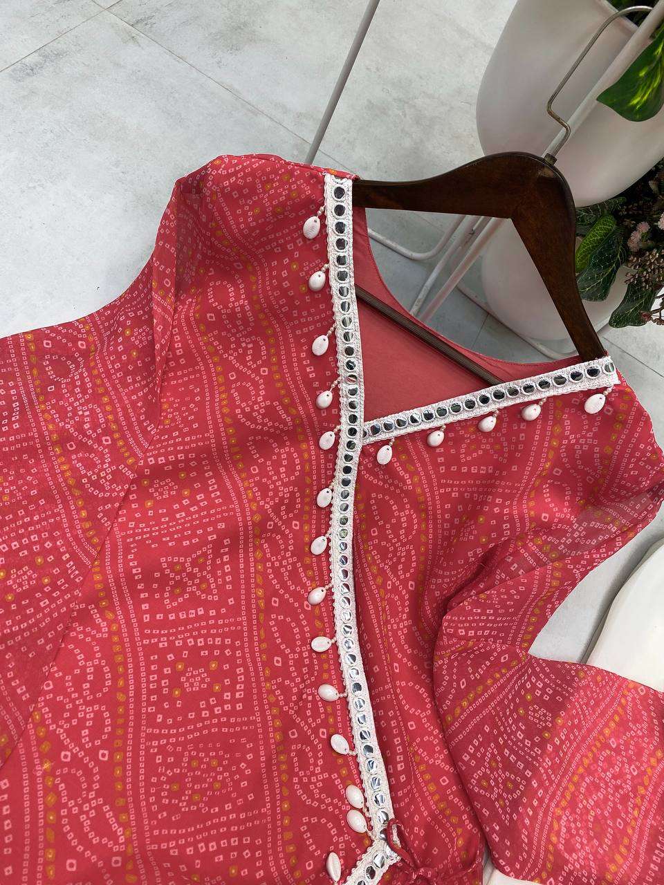 BE 399 GEORGETTE PRINTED WITH FANCY LACE WORK LADIES TOP