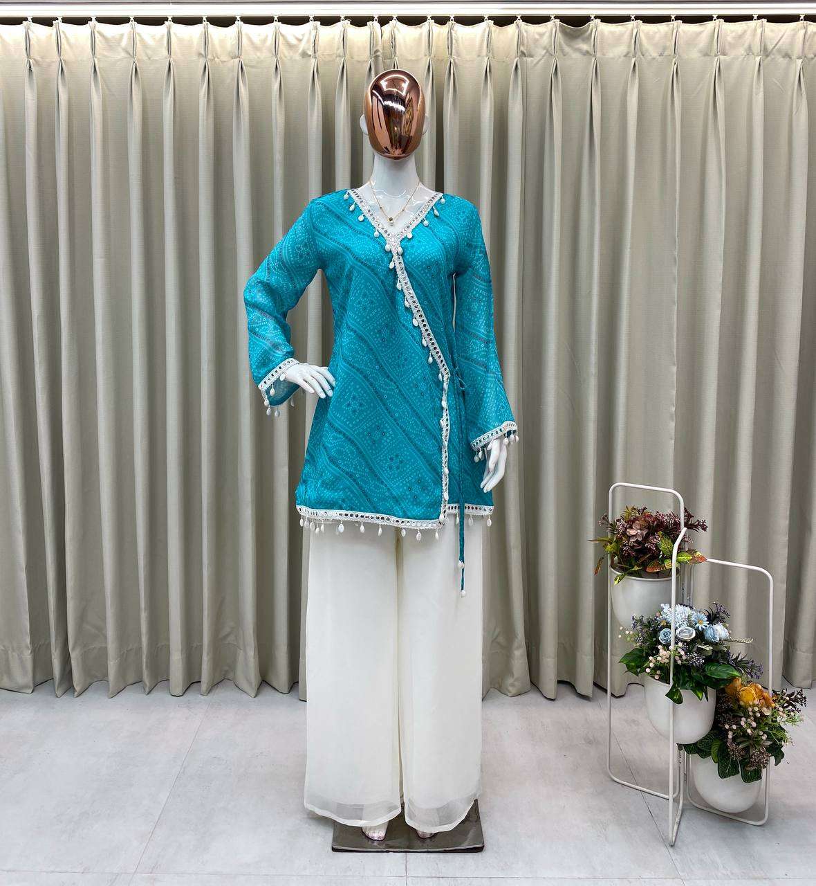 BE 399 GEORGETTE PRINTED WITH FANCY LACE WORK LADIES TOP