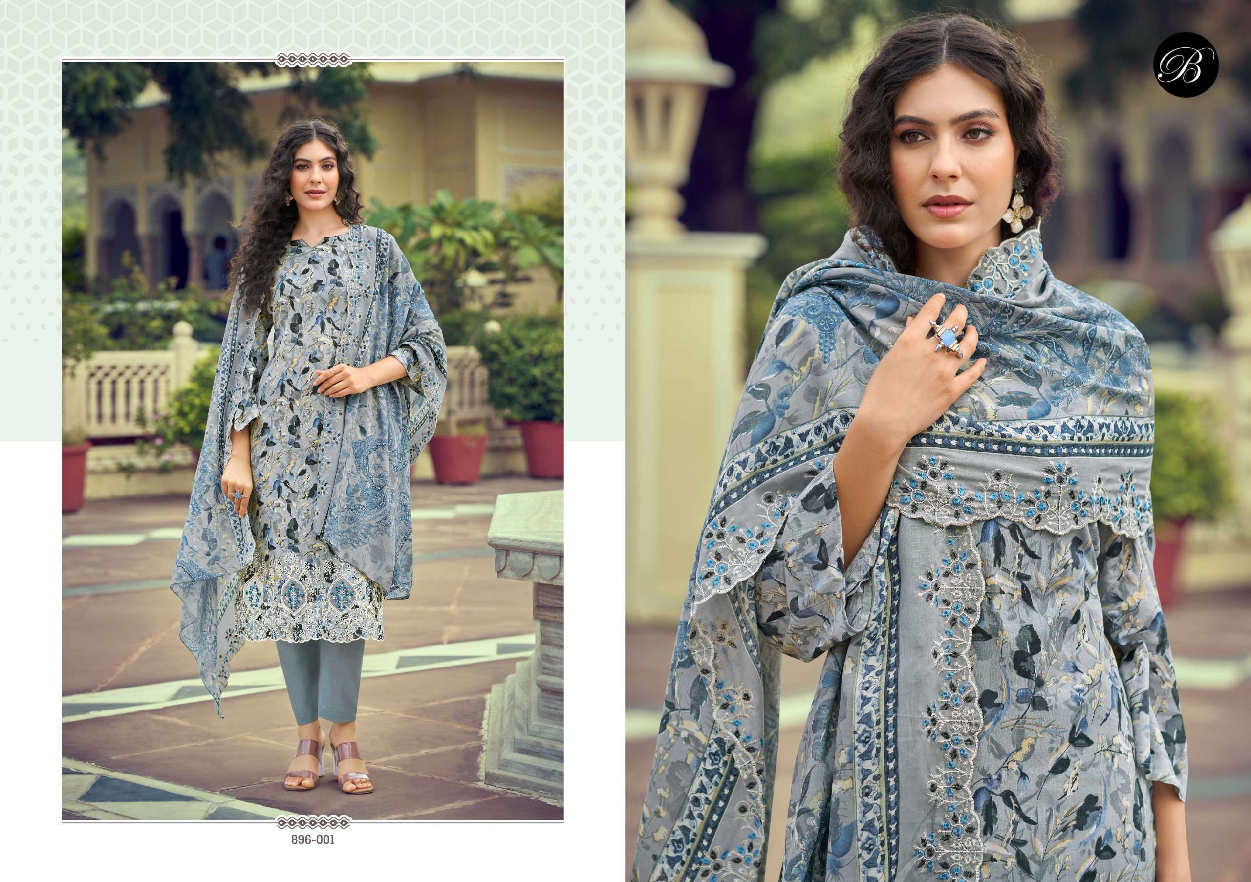 BELLIZA DESIGNER STUDIO MANOHARI COTTON DIGITAL PRINTS WITH FANCY WORK SUIT