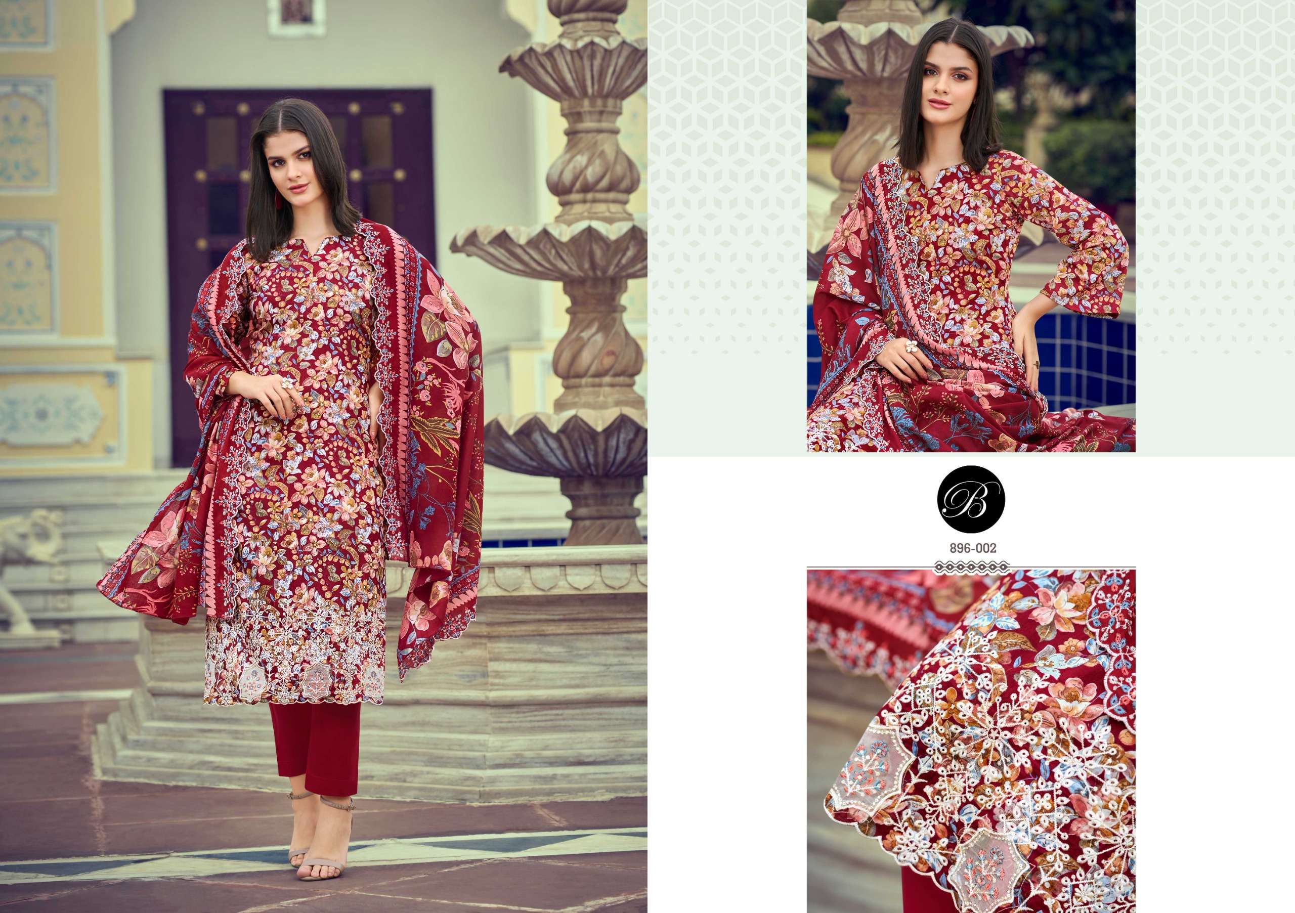 BELLIZA DESIGNER STUDIO MANOHARI COTTON DIGITAL PRINTS WITH FANCY WORK SUIT