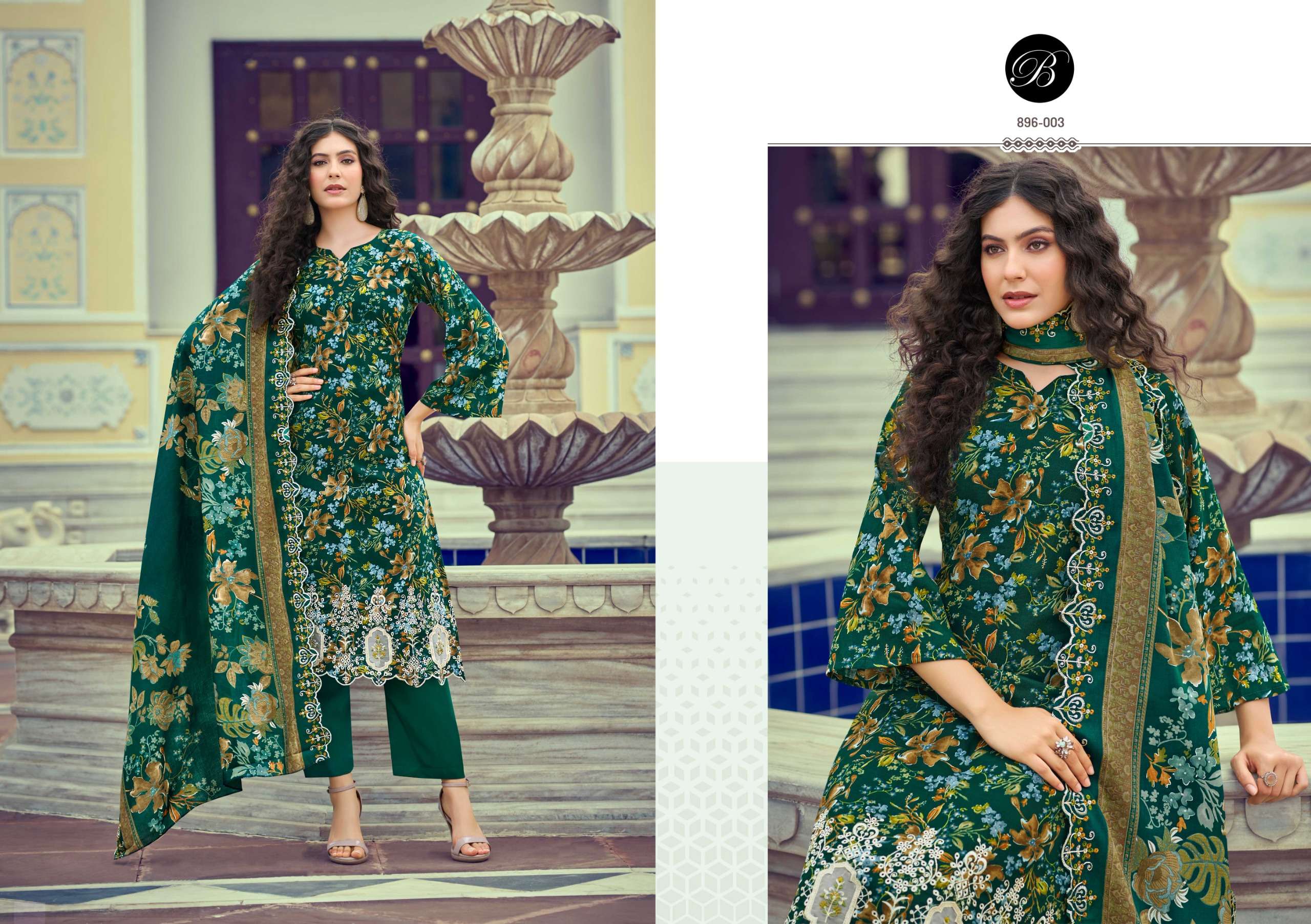 BELLIZA DESIGNER STUDIO MANOHARI COTTON DIGITAL PRINTS WITH FANCY WORK SUIT