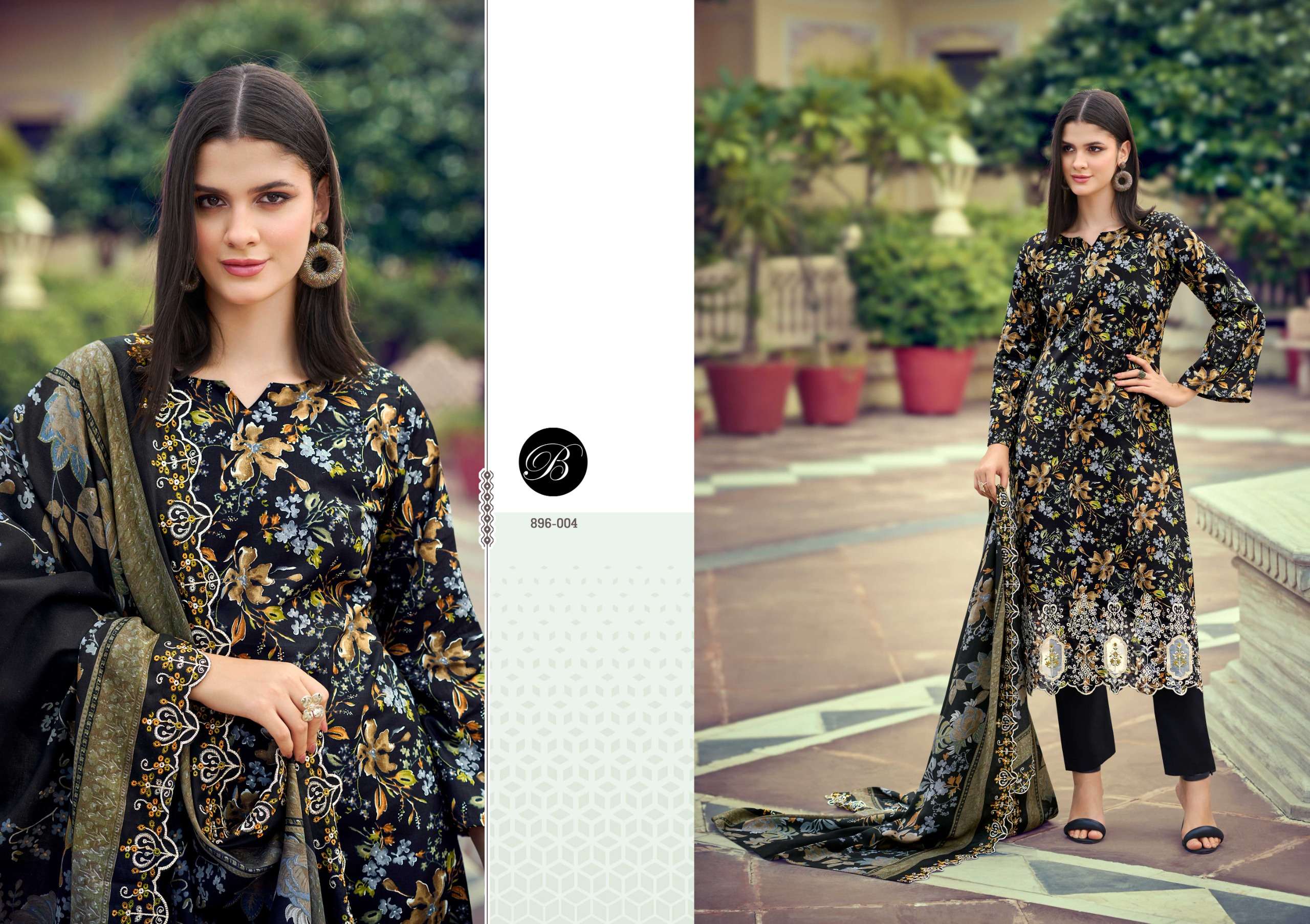 BELLIZA DESIGNER STUDIO MANOHARI COTTON DIGITAL PRINTS WITH FANCY WORK SUIT