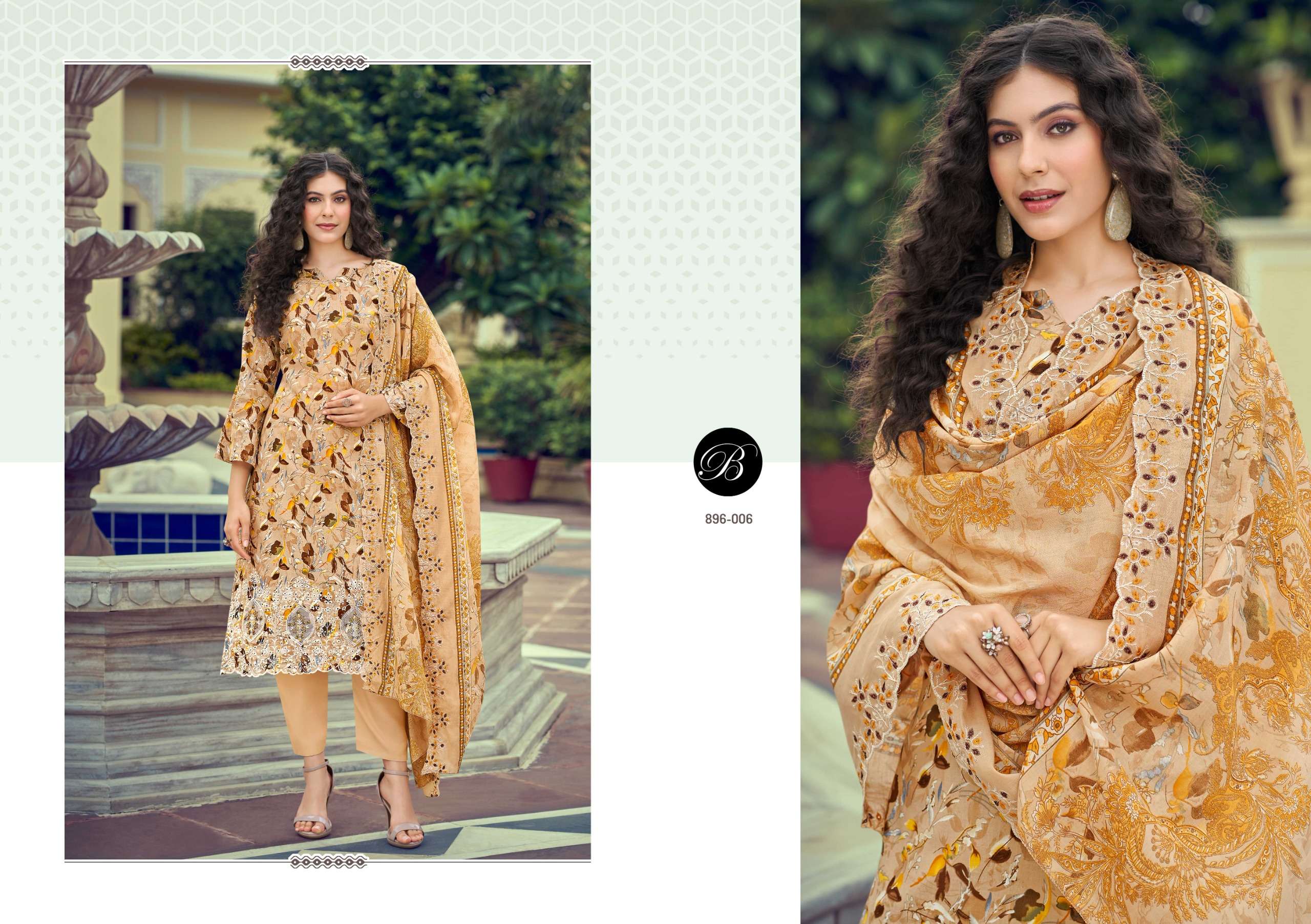 BELLIZA DESIGNER STUDIO MANOHARI COTTON DIGITAL PRINTS WITH FANCY WORK SUIT