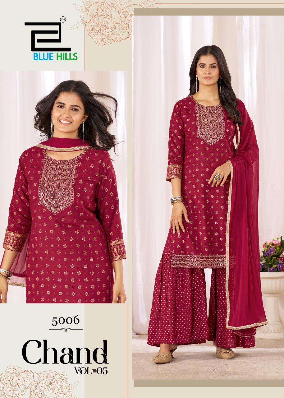 BLUE HILLS CHAND VOL 5 RAYON FOIL PRINT WITH WORK LADIES 3PCS SET 