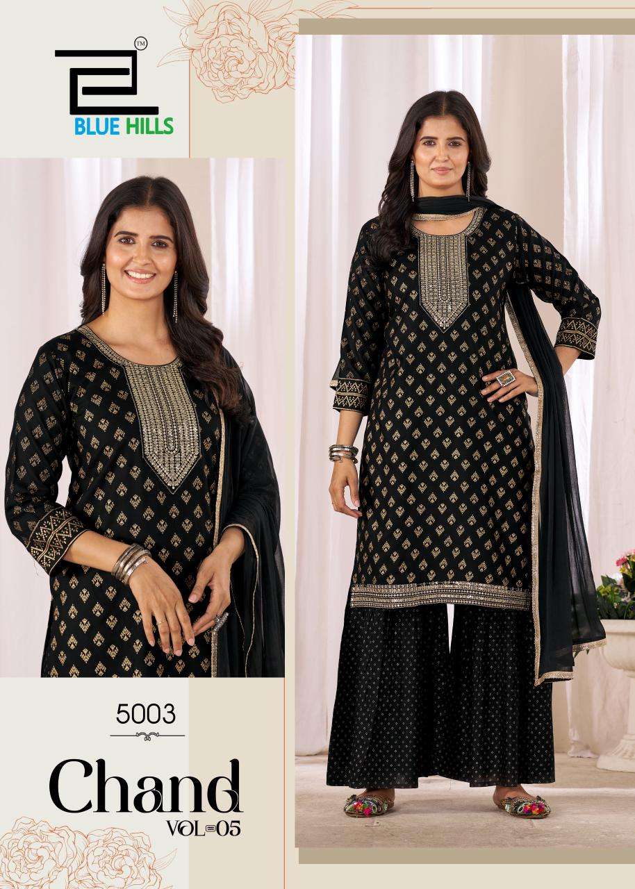 BLUE HILLS CHAND VOL 5 RAYON FOIL PRINT WITH WORK LADIES 3PCS SET 