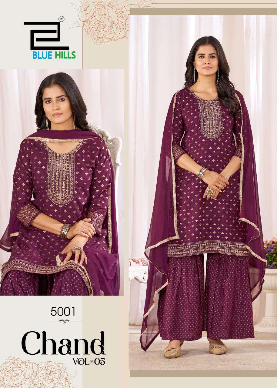 BLUE HILLS CHAND VOL 5 RAYON FOIL PRINT WITH WORK LADIES 3PCS SET 