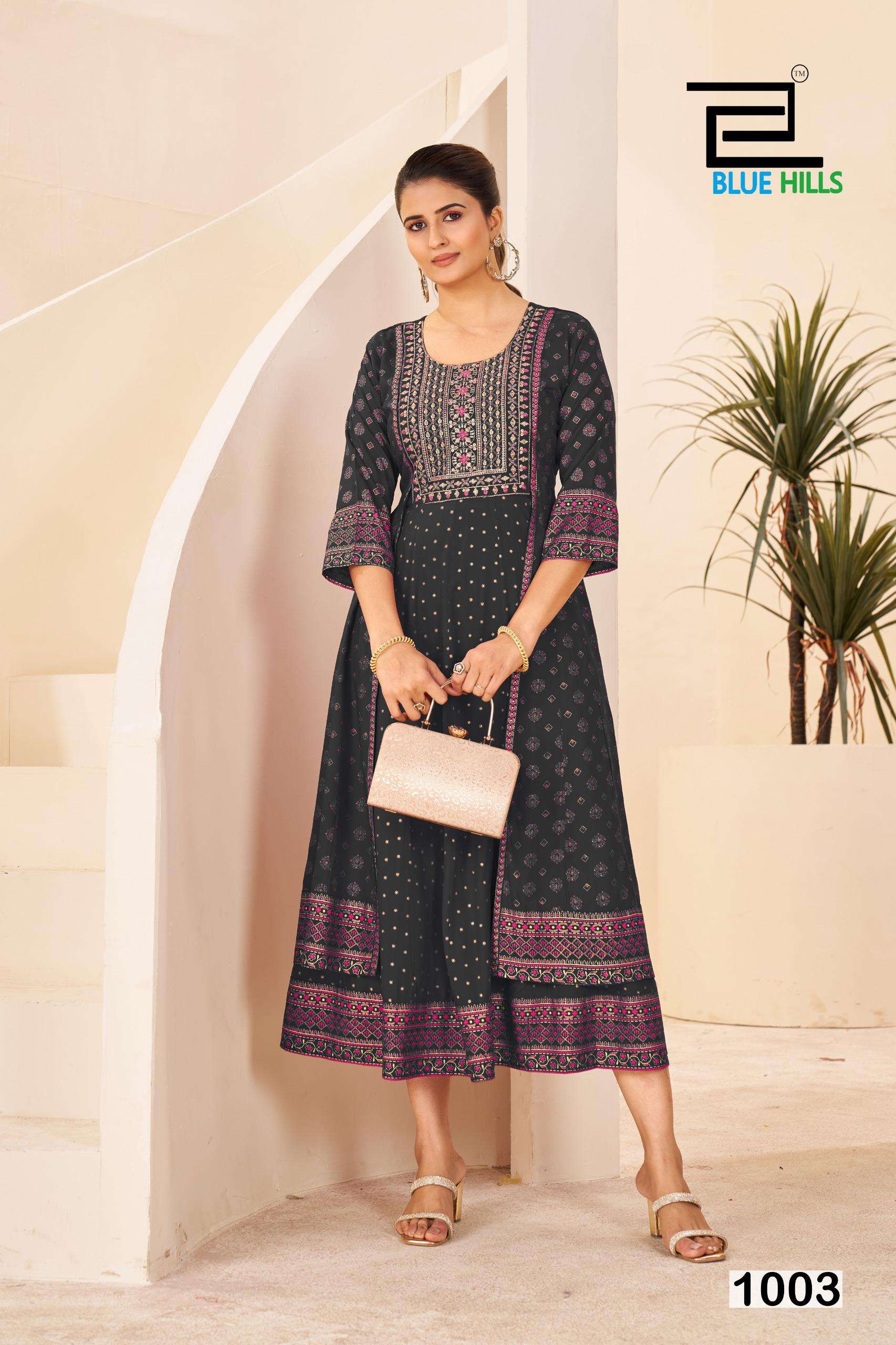 BLUE HILLS DIAMOND RAYON FOIL PRINT ANARKALI STYLE LADIES GOWN
