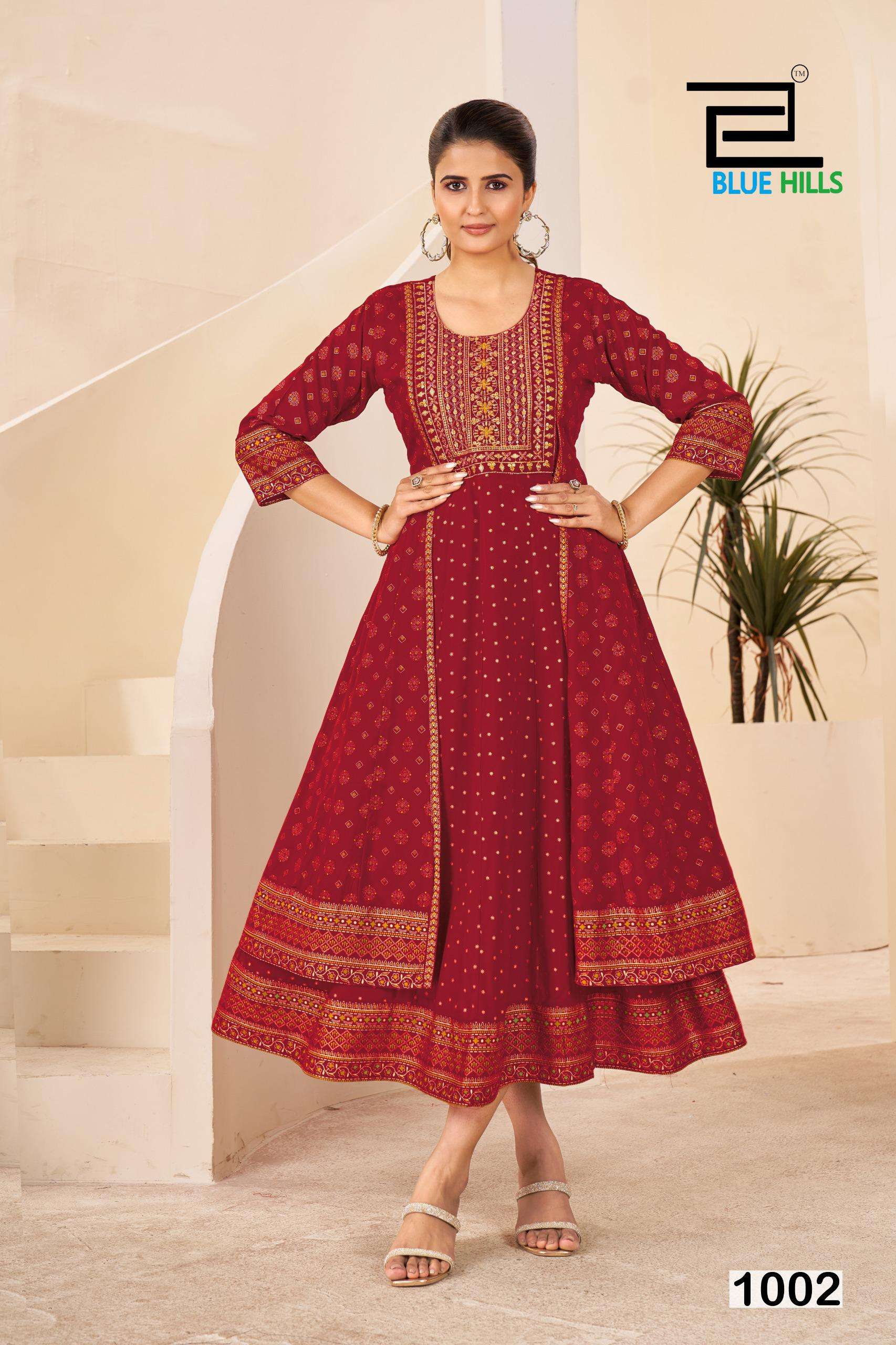 BLUE HILLS DIAMOND RAYON FOIL PRINT ANARKALI STYLE LADIES GOWN