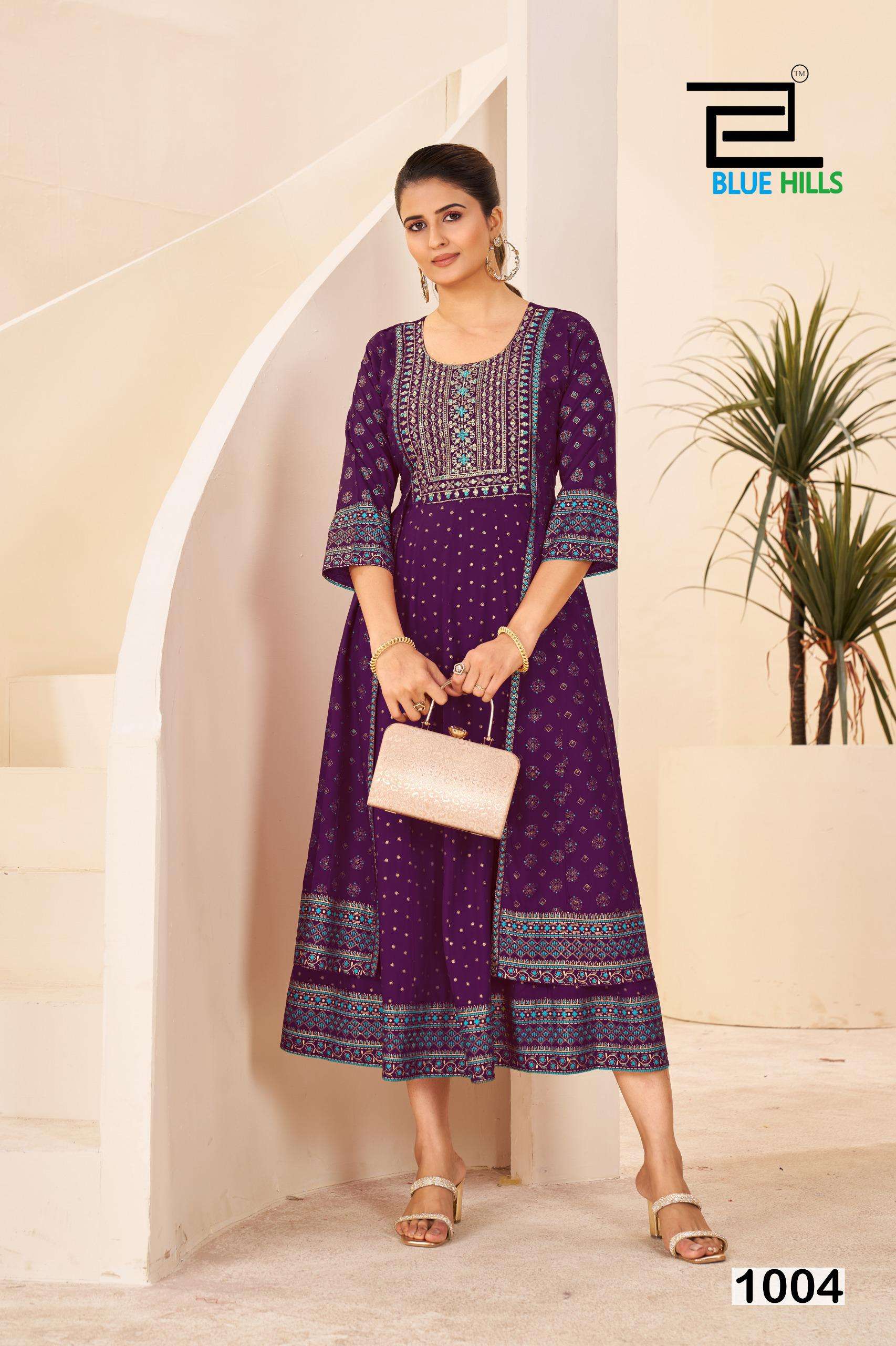 BLUE HILLS DIAMOND RAYON FOIL PRINT ANARKALI STYLE LADIES GOWN