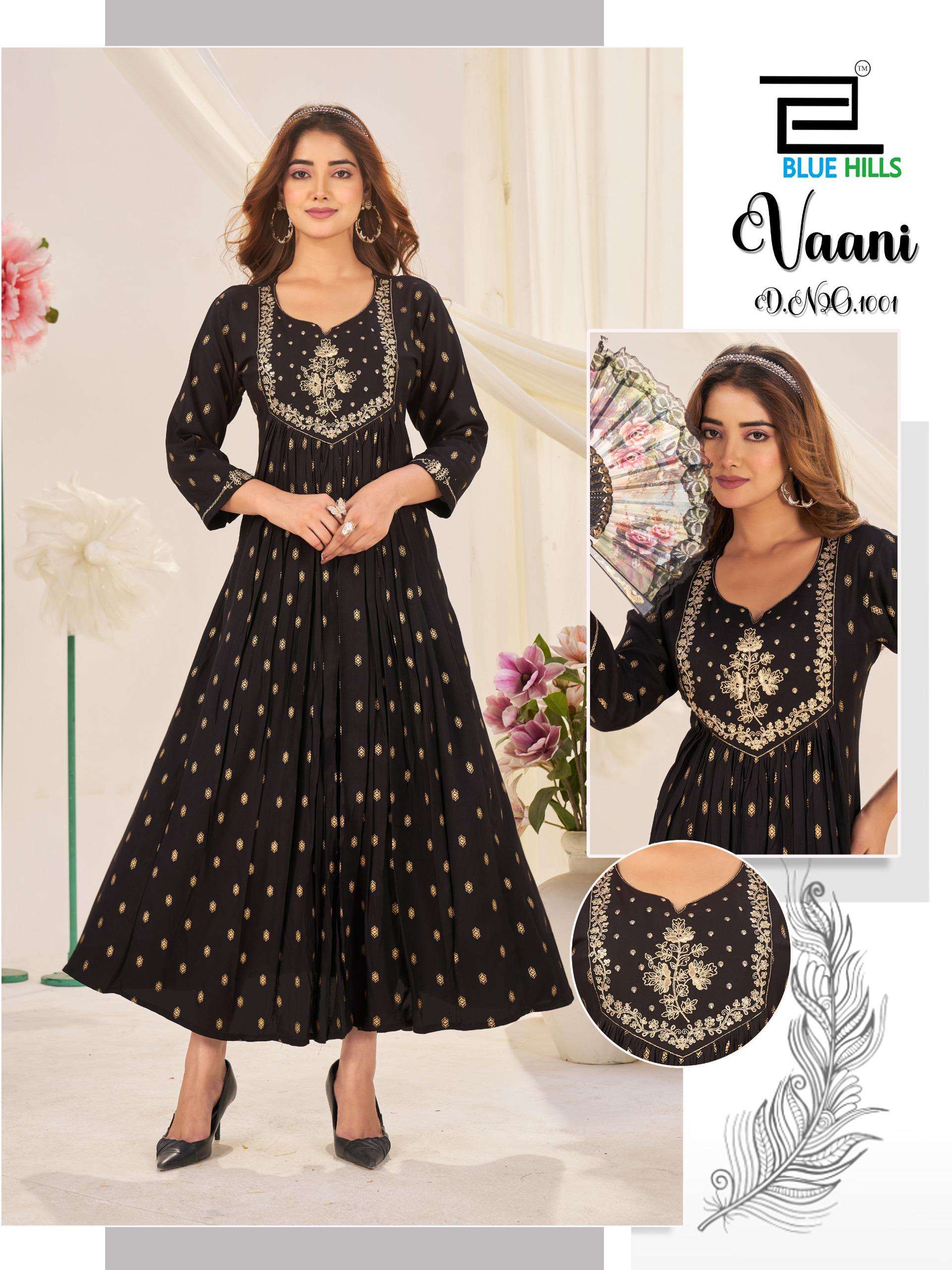 BLUE HILLS VAANI RAYON FOIL PRINT FANCY WEAR LADIES GOWN 