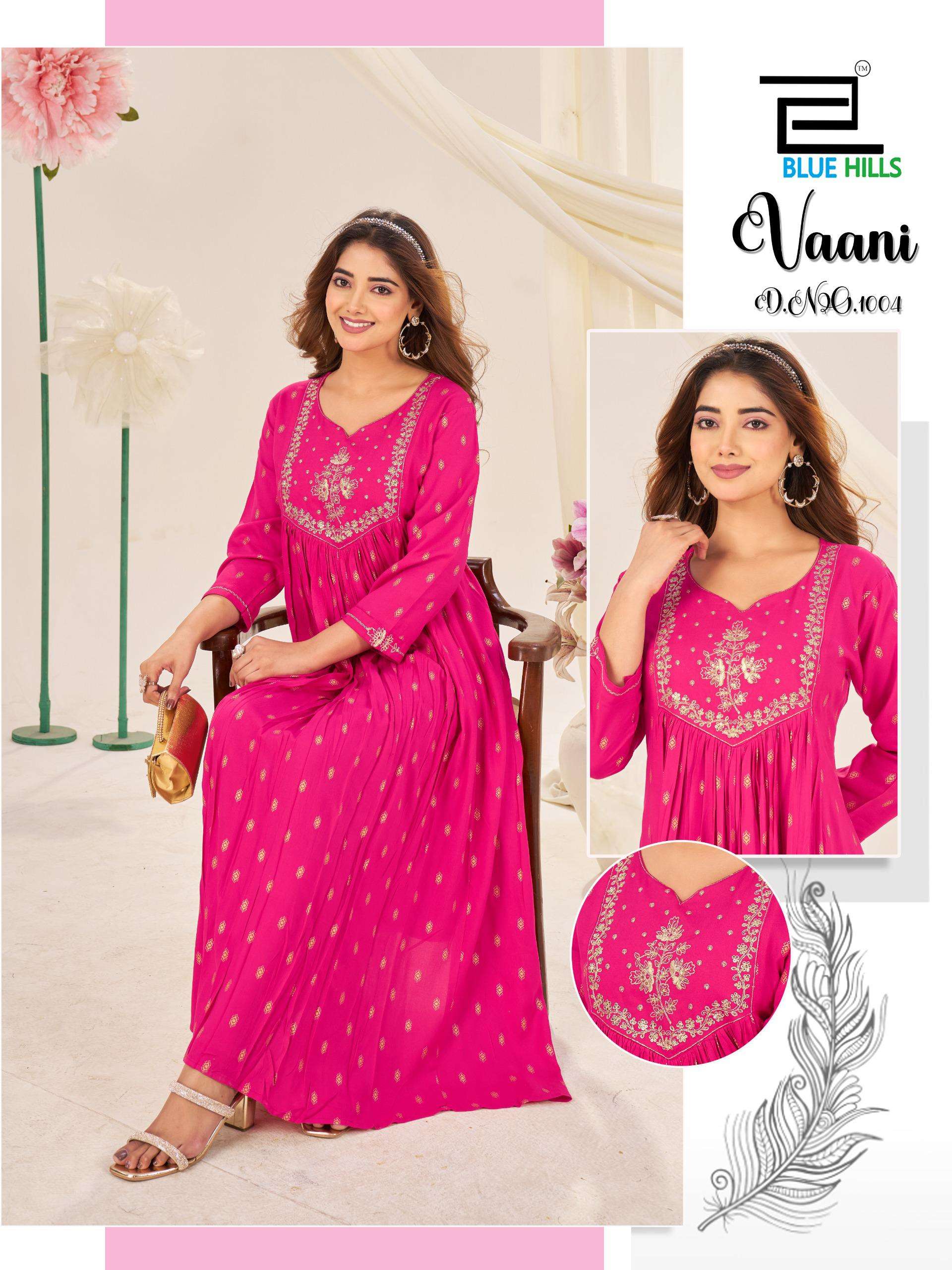BLUE HILLS VAANI RAYON FOIL PRINT FANCY WEAR LADIES GOWN 