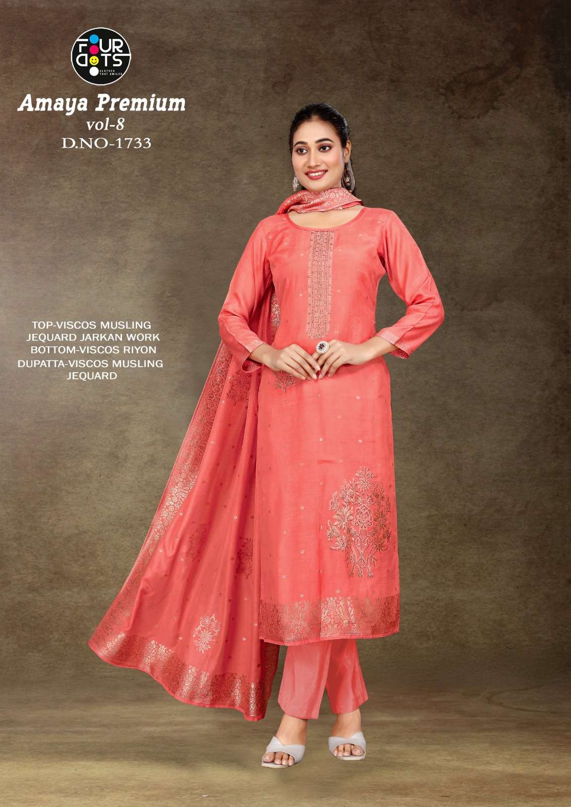 FOURDOTS AMAYA PREMIUM VOL 8 MUSLIN JACQUARD DESIGNER WORK SUIT