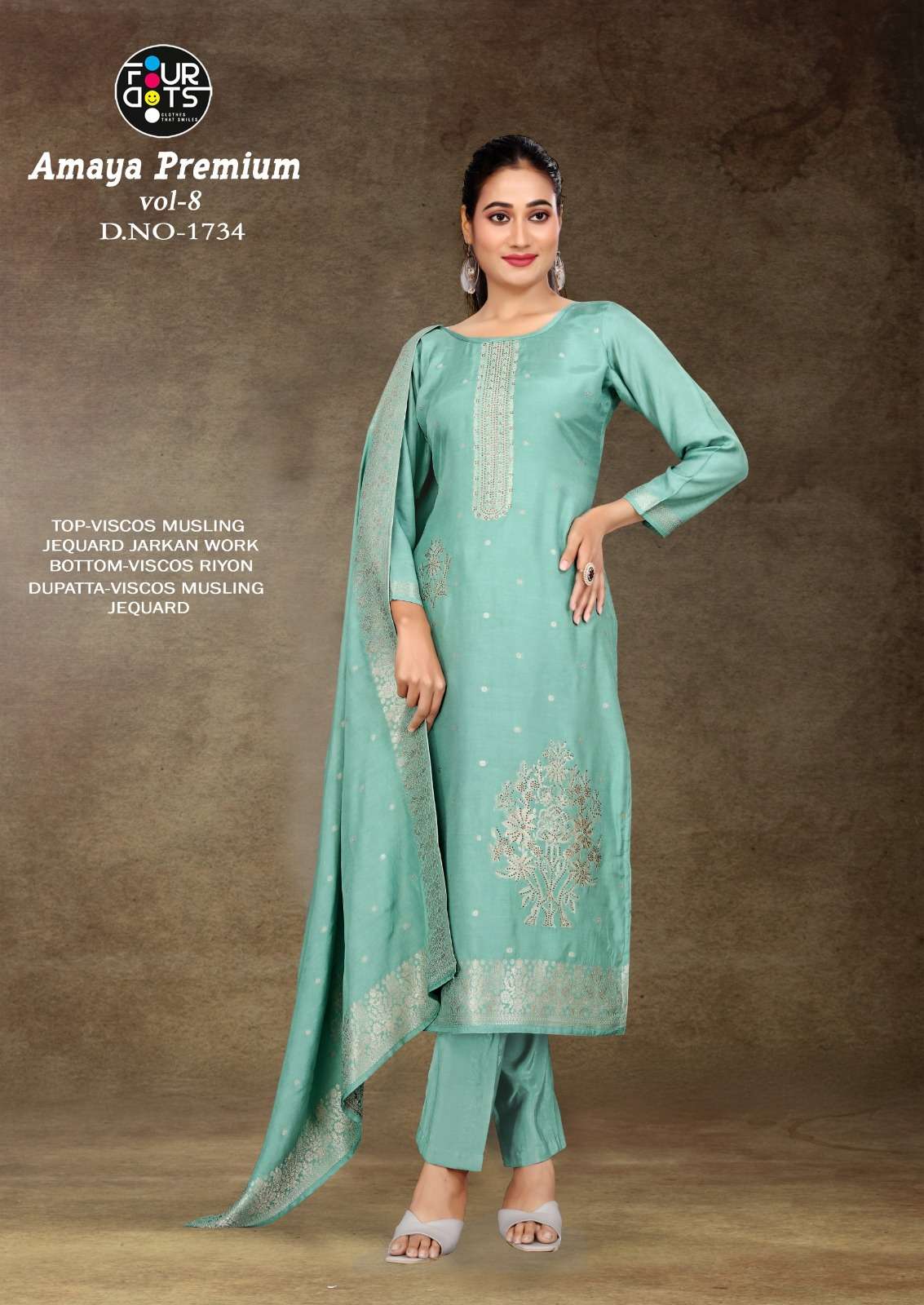 FOURDOTS AMAYA PREMIUM VOL 8 MUSLIN JACQUARD DESIGNER WORK SUIT