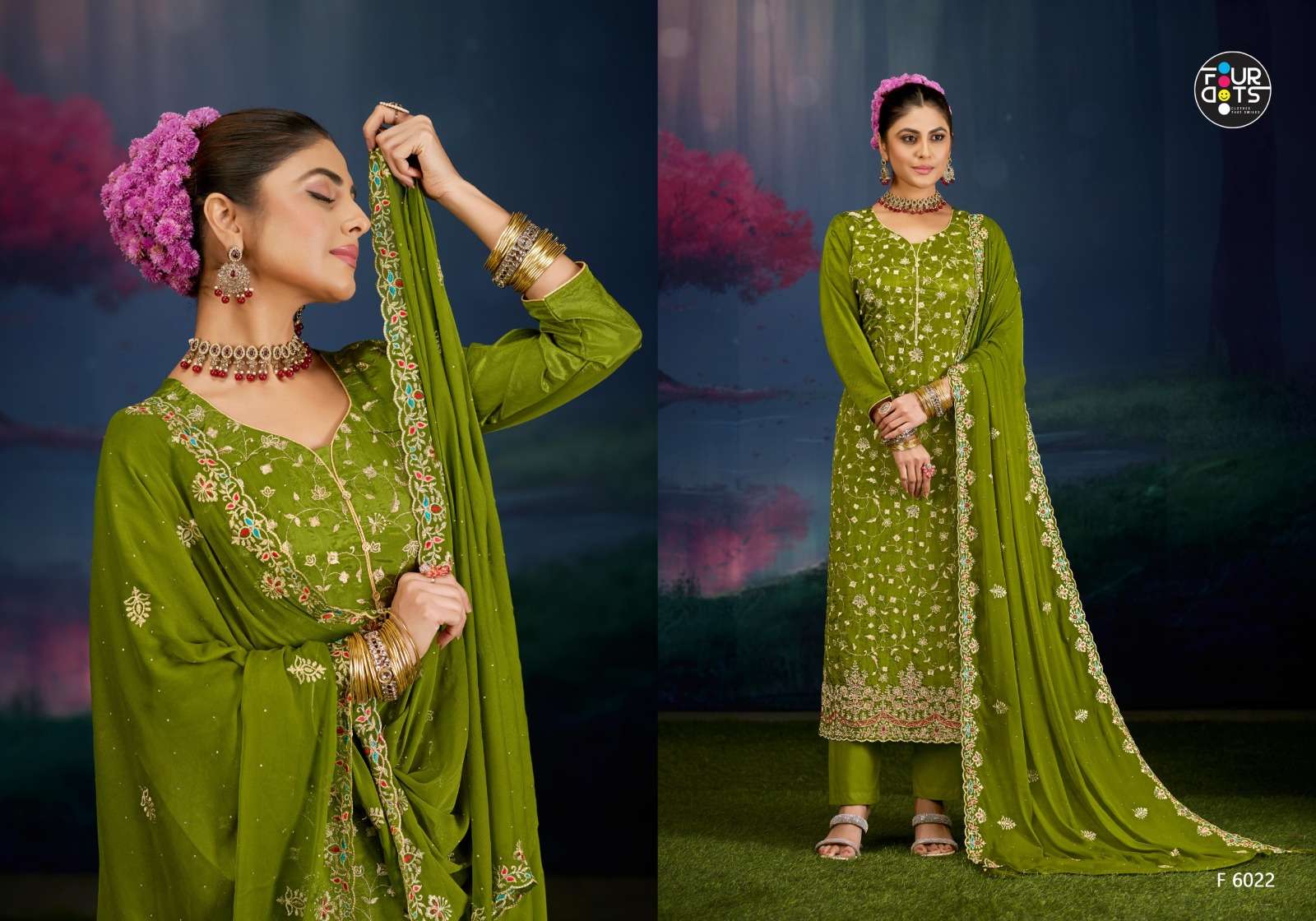 FOURDOTS ATHARV ORGANZA WITH EMBROIDERY DESIGNER WORK SUIT