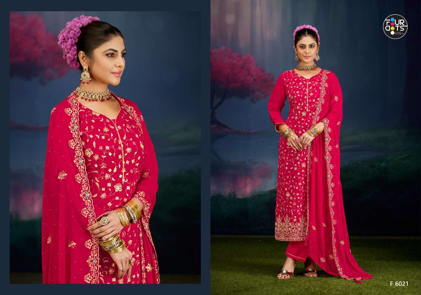FOURDOTS ATHARV ORGANZA WITH EMBROIDERY DESIGNER WORK SUIT