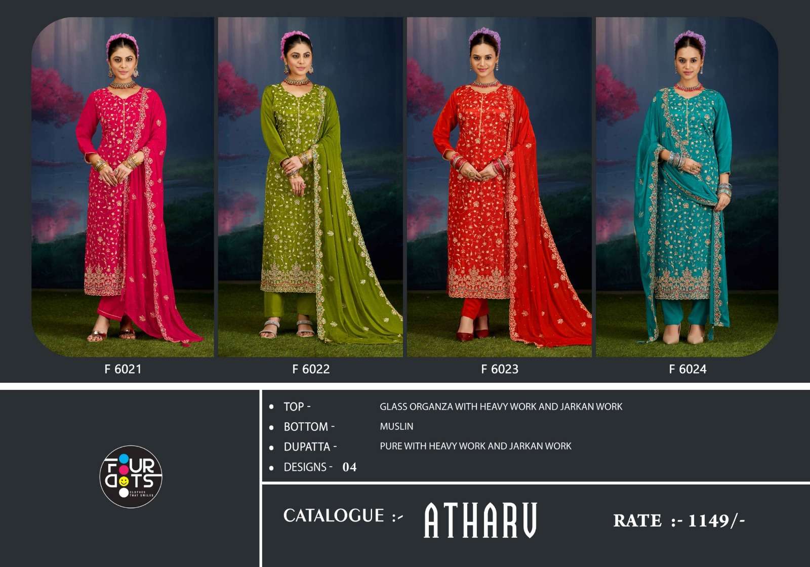 FOURDOTS ATHARV ORGANZA WITH EMBROIDERY DESIGNER WORK SUIT