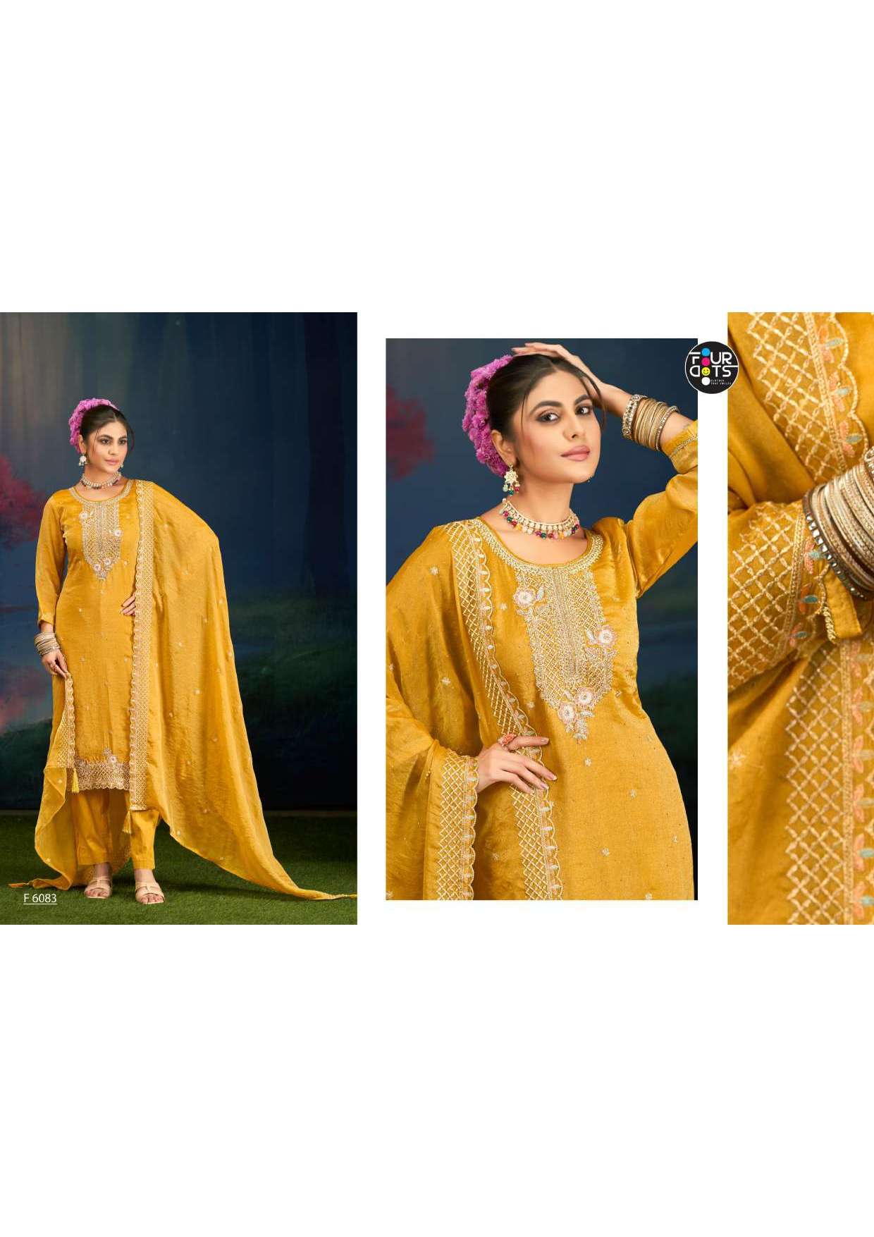 FOURDOTS GRISHA SILK WITH HEAVY EMBROIDERY DESIGNER WORK SUIT