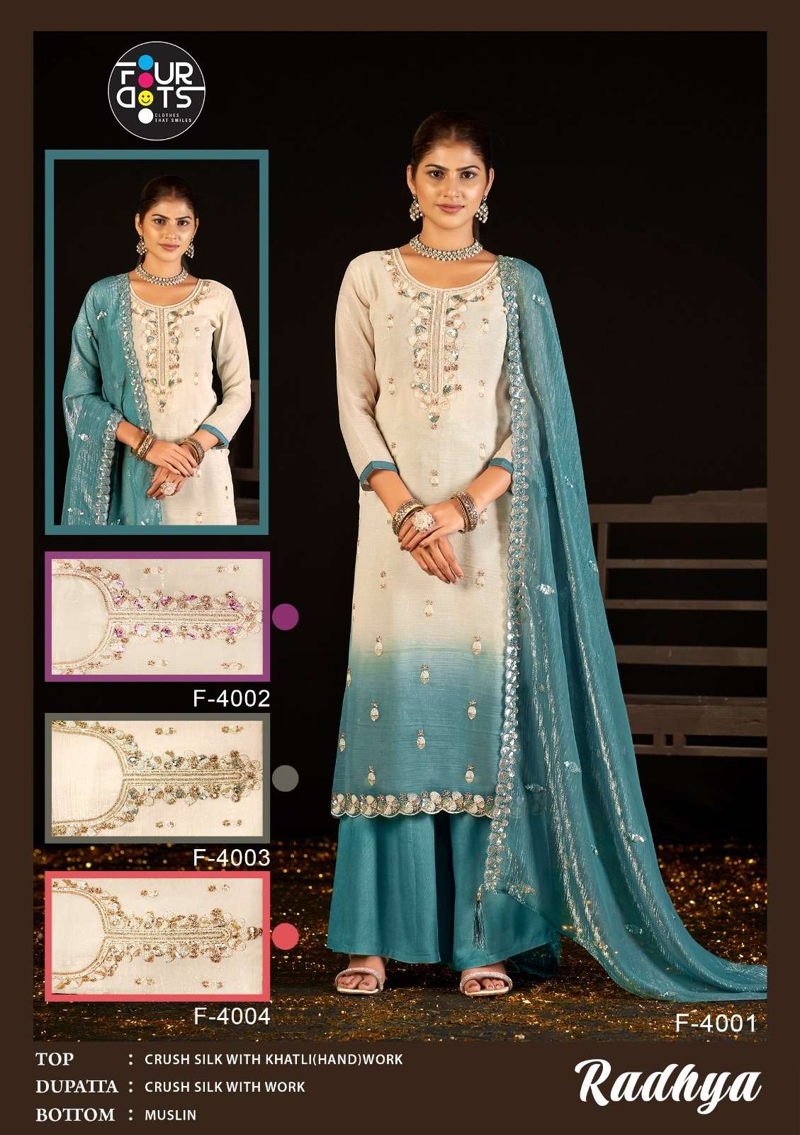 FOURDOTS RADHYA SILK WITH FANCY HAND WORK DESIGNER SUIT
