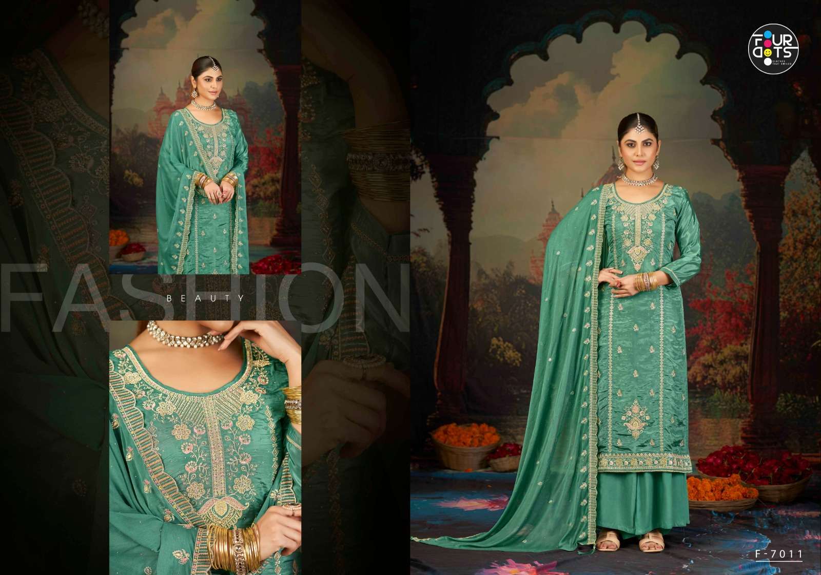  FOURDOTS YAMUNA ORGANZA HEAVY DESIGNER WORK FESTIVE WEAR SUIT