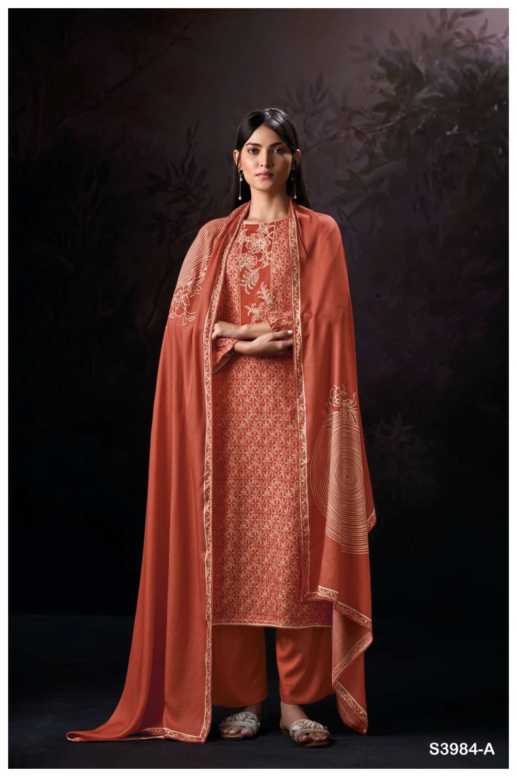 GANGA HALLIE 3984 PASHMINA PRINTED WITH EMBROIDERY DESIGNER WORK SUIT