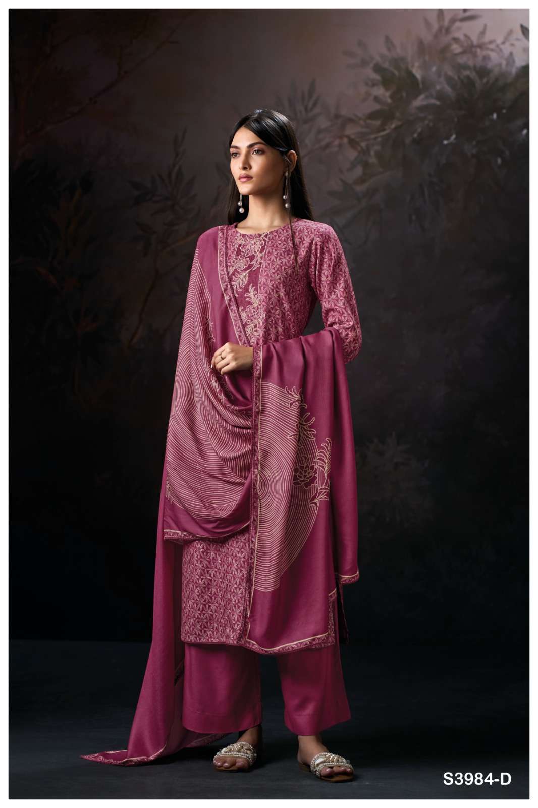 GANGA HALLIE 3984 PASHMINA PRINTED WITH EMBROIDERY DESIGNER WORK SUIT