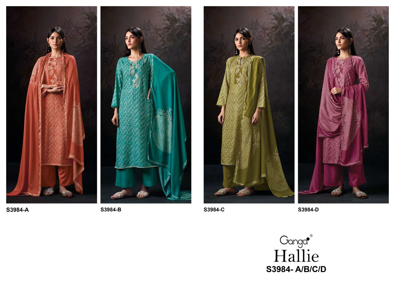 GANGA HALLIE 3984 PASHMINA PRINTED WITH EMBROIDERY DESIGNER WORK SUIT