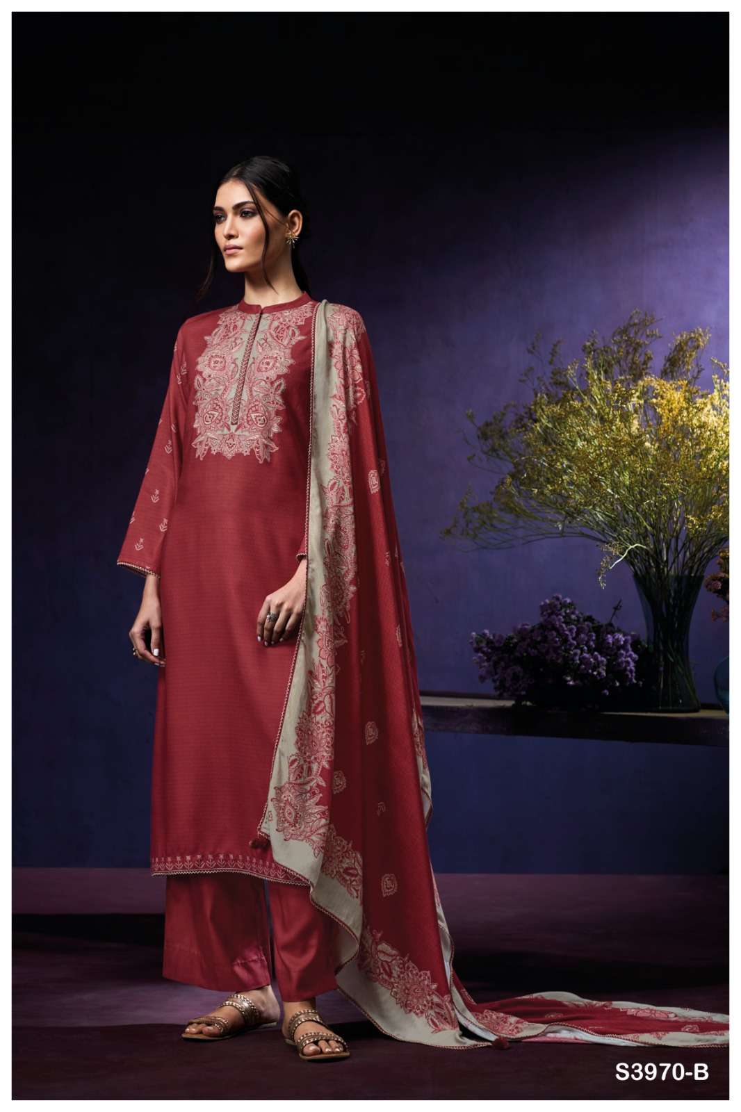 GANGA SYARA 3970 WOOLEN PASHMINA DESIGNER WORK WINTER WEAR SUIT