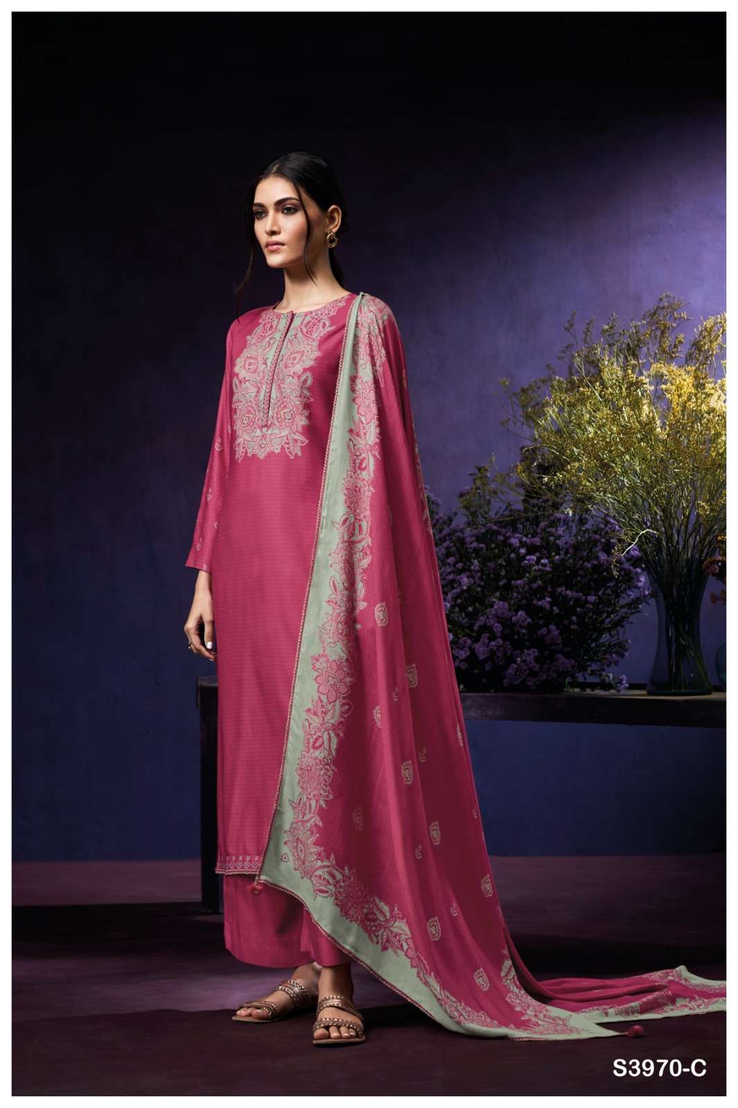 GANGA SYARA 3970 WOOLEN PASHMINA DESIGNER WORK WINTER WEAR SUIT
