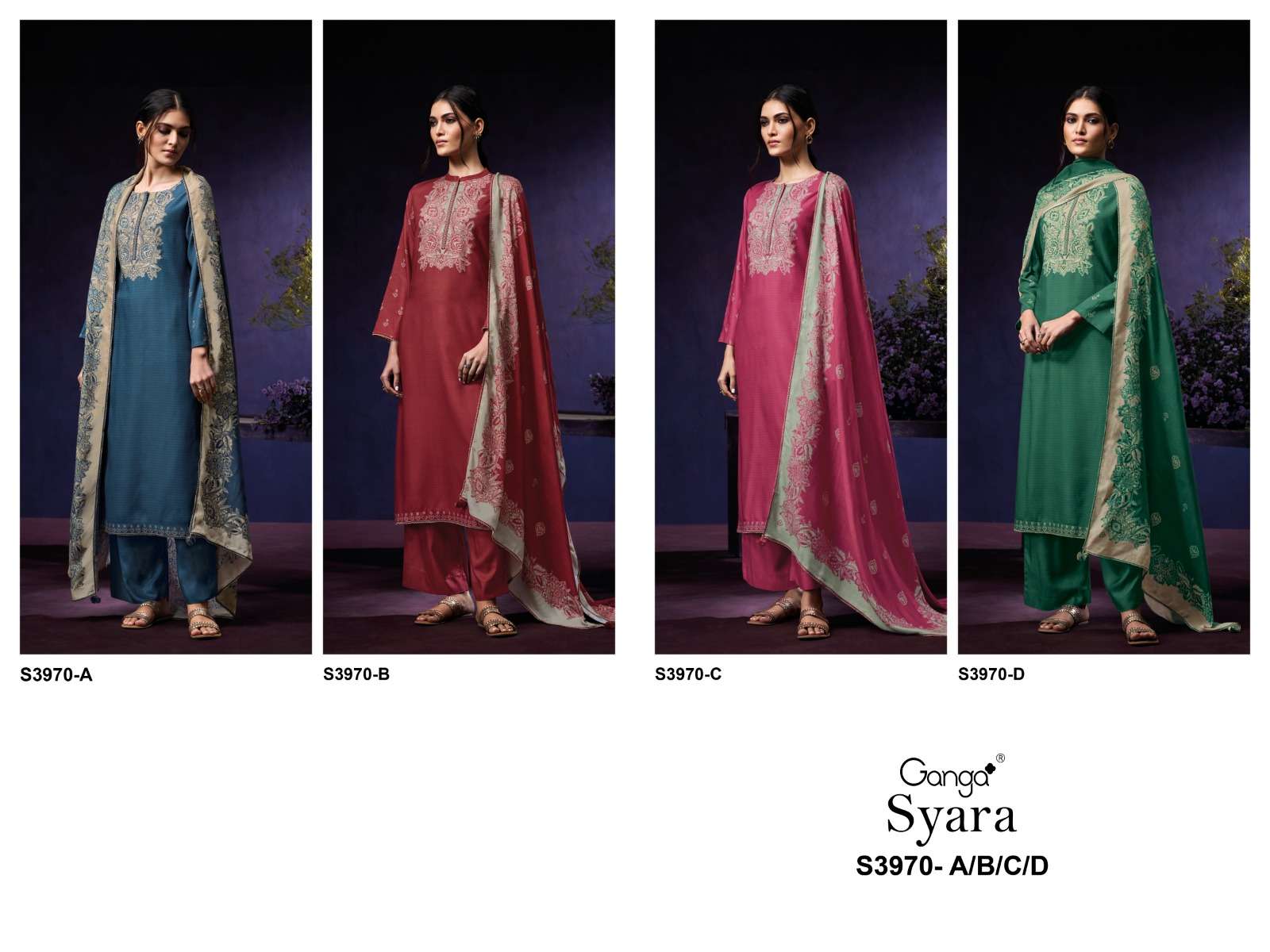 GANGA SYARA 3970 WOOLEN PASHMINA DESIGNER WORK WINTER WEAR SUIT