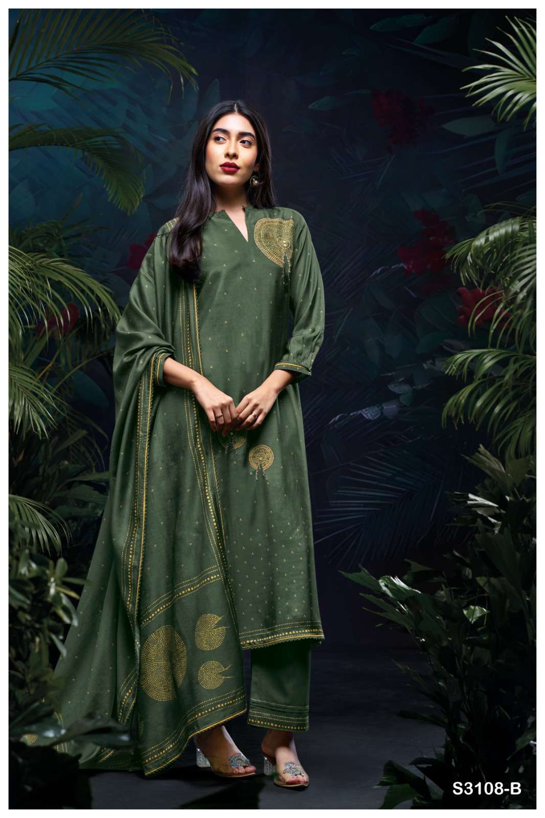 GANGA YUKTHA 3108 SILK PRINTED WITH EMBROIDERY DESIGNER WORK SUIT