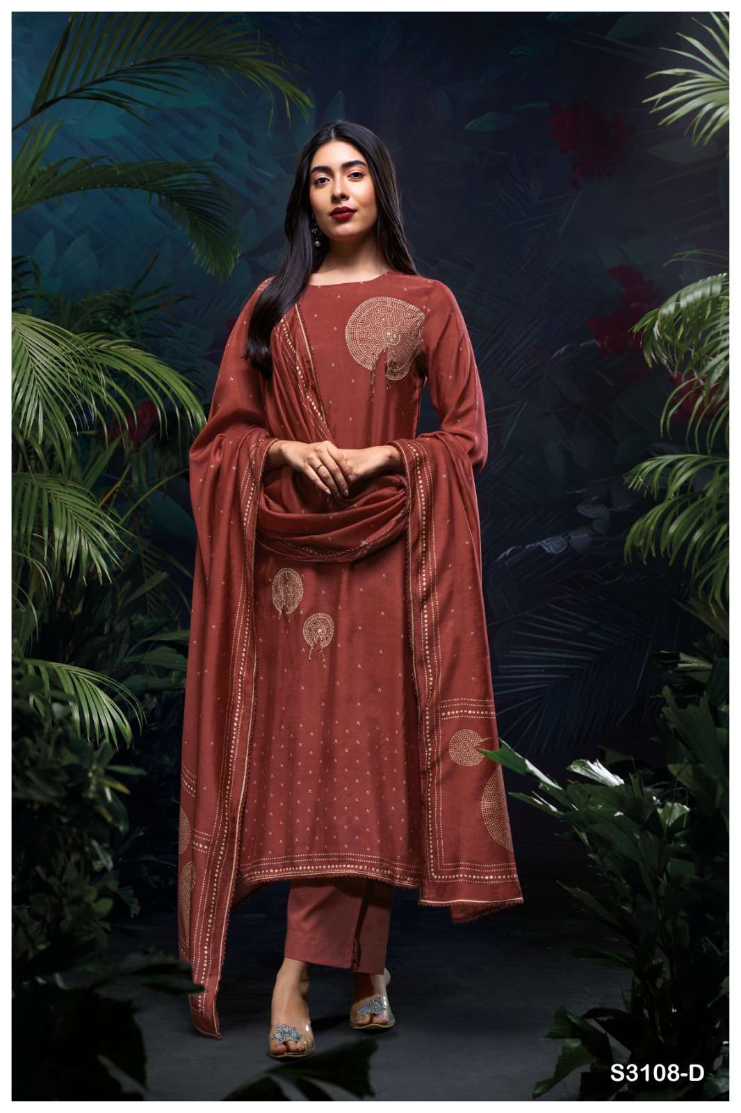 GANGA YUKTHA 3108 SILK PRINTED WITH EMBROIDERY DESIGNER WORK SUIT