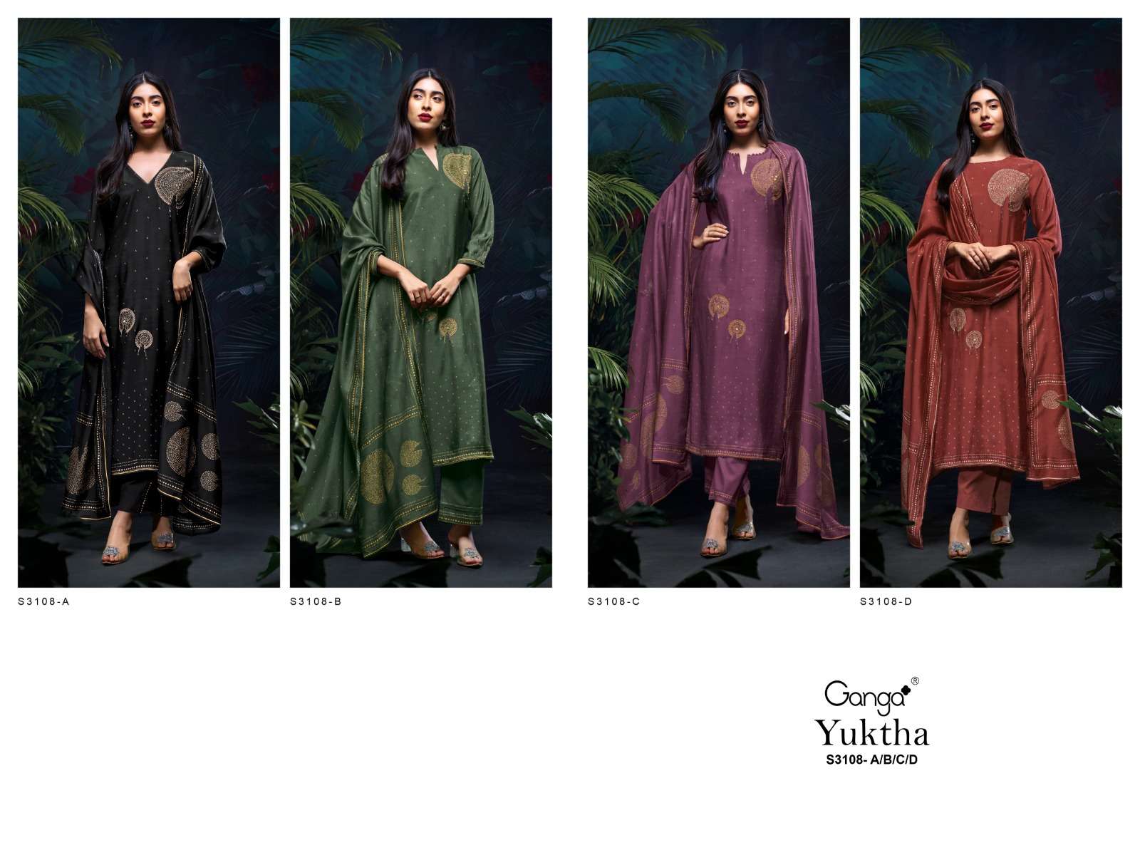 GANGA YUKTHA 3108 SILK PRINTED WITH EMBROIDERY DESIGNER WORK SUIT