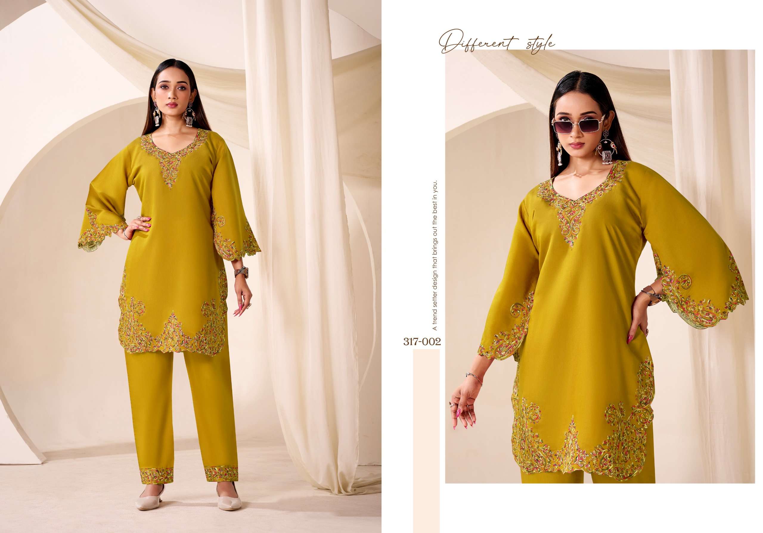 GULREZ DAISY SILK WITH FANCY WORKS LADIES KURTI WITH BOTTOM PAIR 