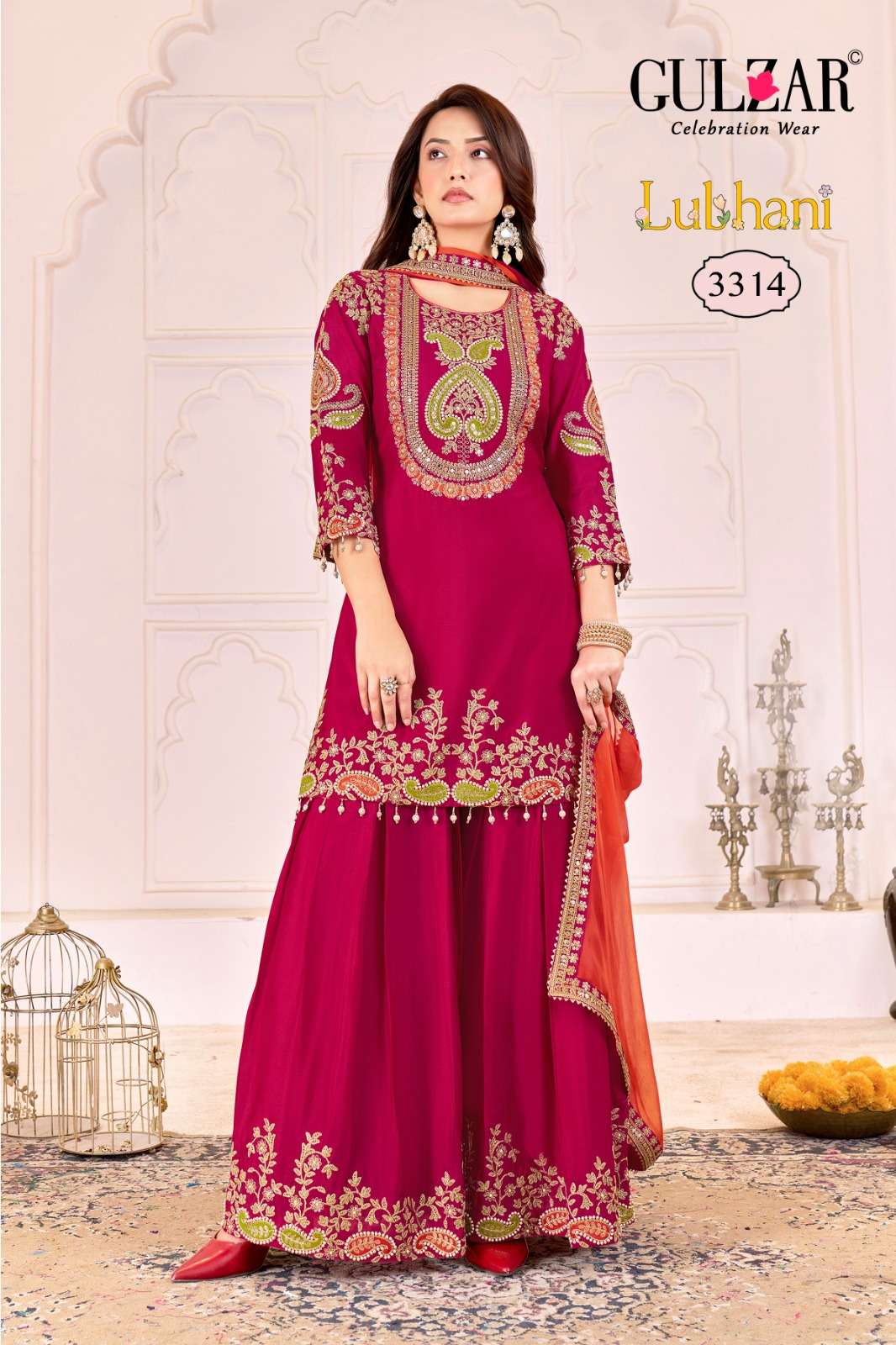 GULZAR LUBHANI CHINON HEAVY EMBROIDERY DESIGNER READY MADE LADIES SUIT
