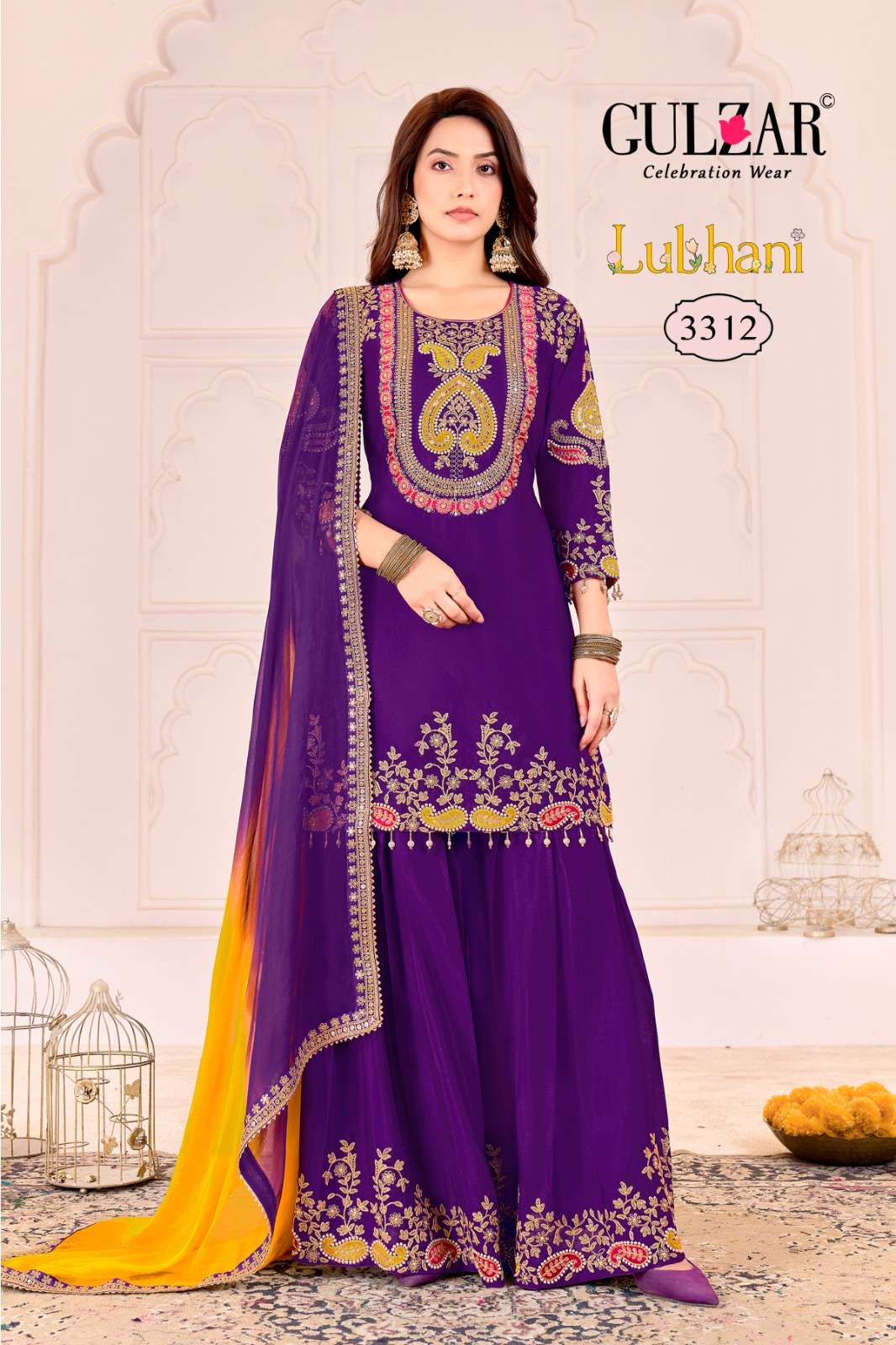 GULZAR LUBHANI CHINON HEAVY EMBROIDERY DESIGNER READY MADE LADIES SUIT