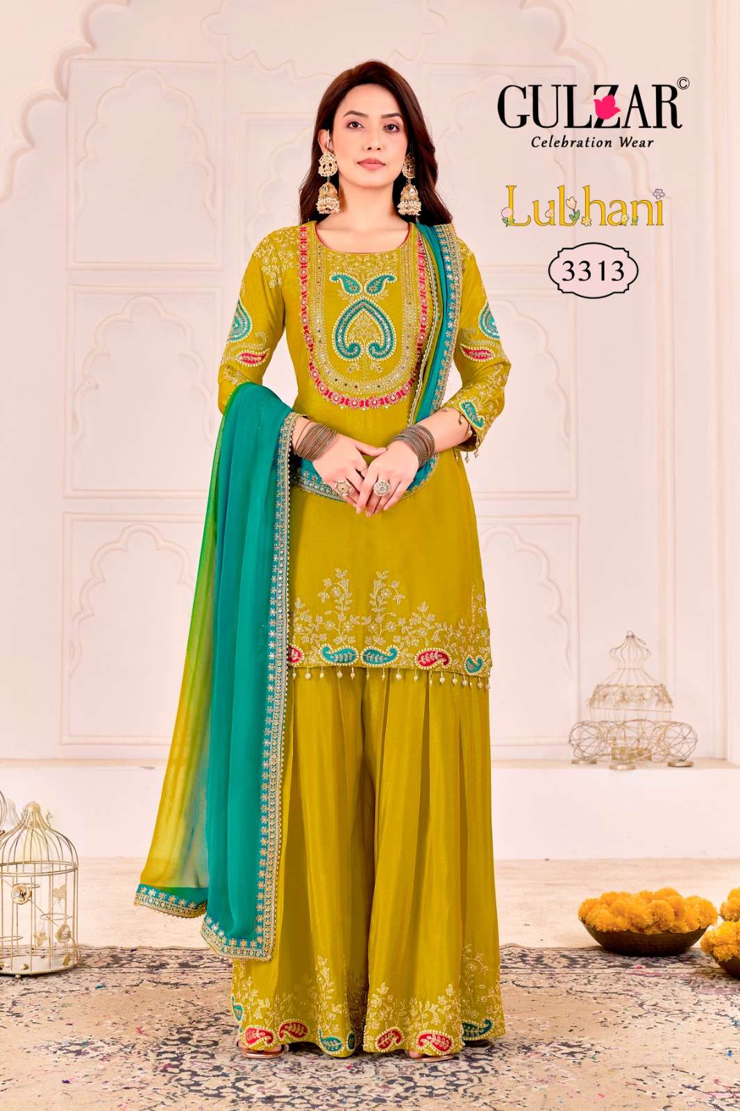 GULZAR LUBHANI CHINON HEAVY EMBROIDERY DESIGNER READY MADE LADIES SUIT
