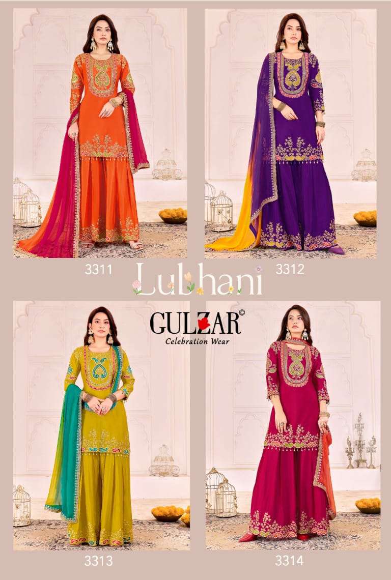 GULZAR LUBHANI CHINON HEAVY EMBROIDERY DESIGNER READY MADE LADIES SUIT