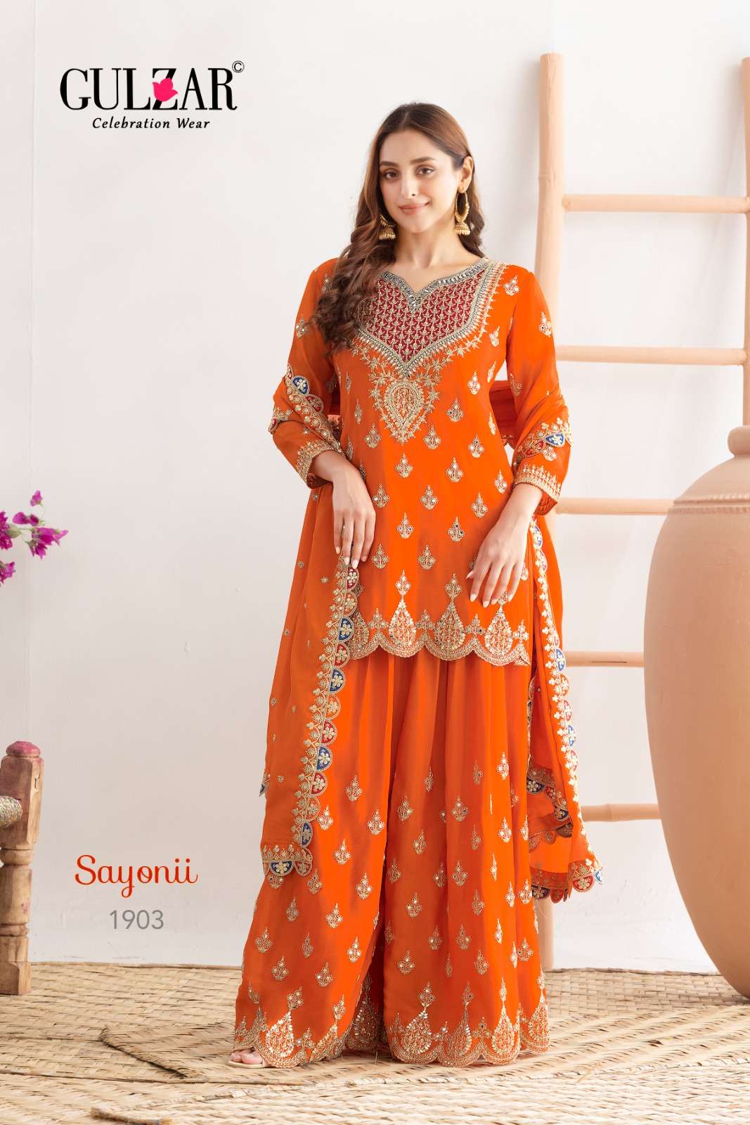 GULZAR SAYONII HEAVY EMBROIDERED DESIGNER READY MADE MADE SHARARA SUIT