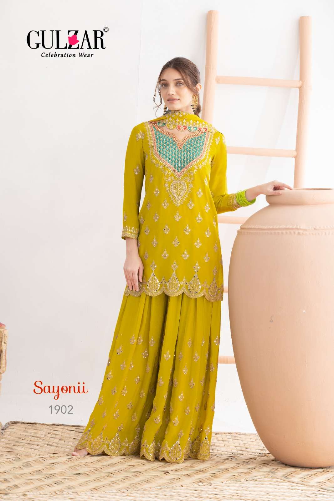 GULZAR SAYONII HEAVY EMBROIDERED DESIGNER READY MADE MADE SHARARA SUIT