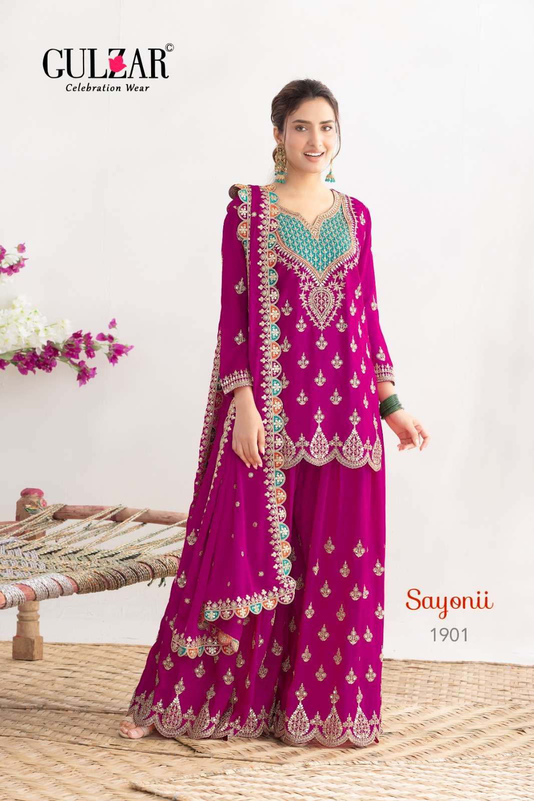 GULZAR SAYONII HEAVY EMBROIDERED DESIGNER READY MADE MADE SHARARA SUIT