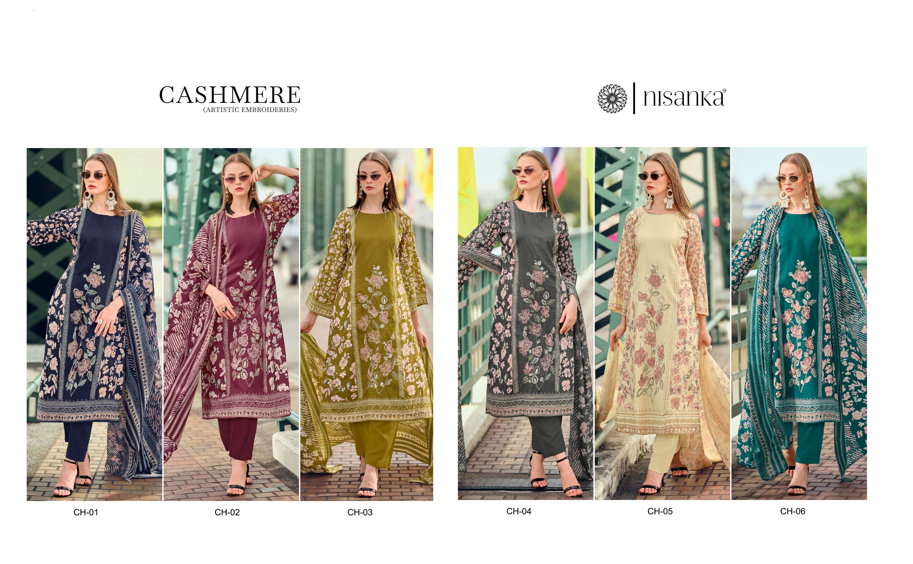HERMITAGE CLOTHING CASHMERE LAWN COTTON PRINT WITH FANCY WORK SUIT