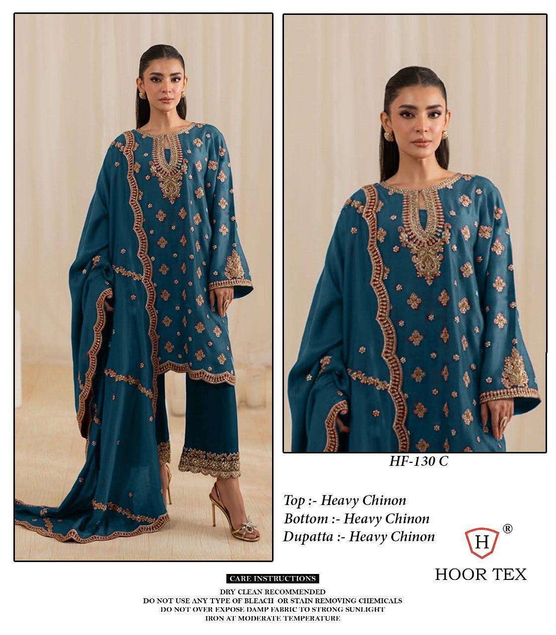 HOOR TEX DESIGN NO - HF 130 A-C HEAVY CHINON READYMADE PAKISTANI SUIT 