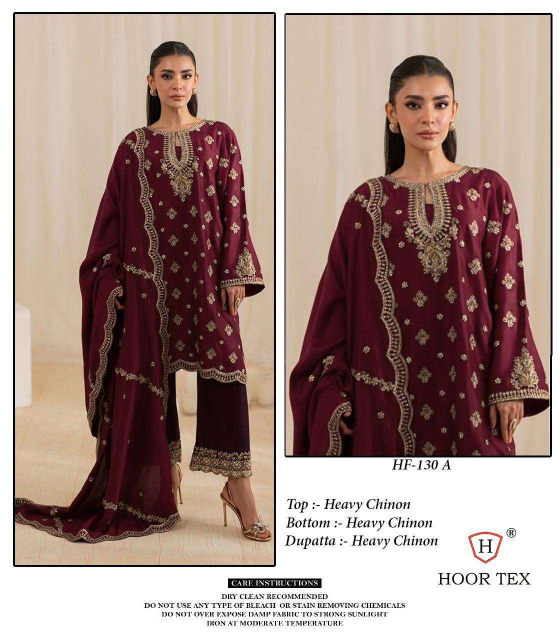 HOOR TEX DESIGN NO - HF 130 A-C HEAVY CHINON READYMADE PAKISTANI SUIT 