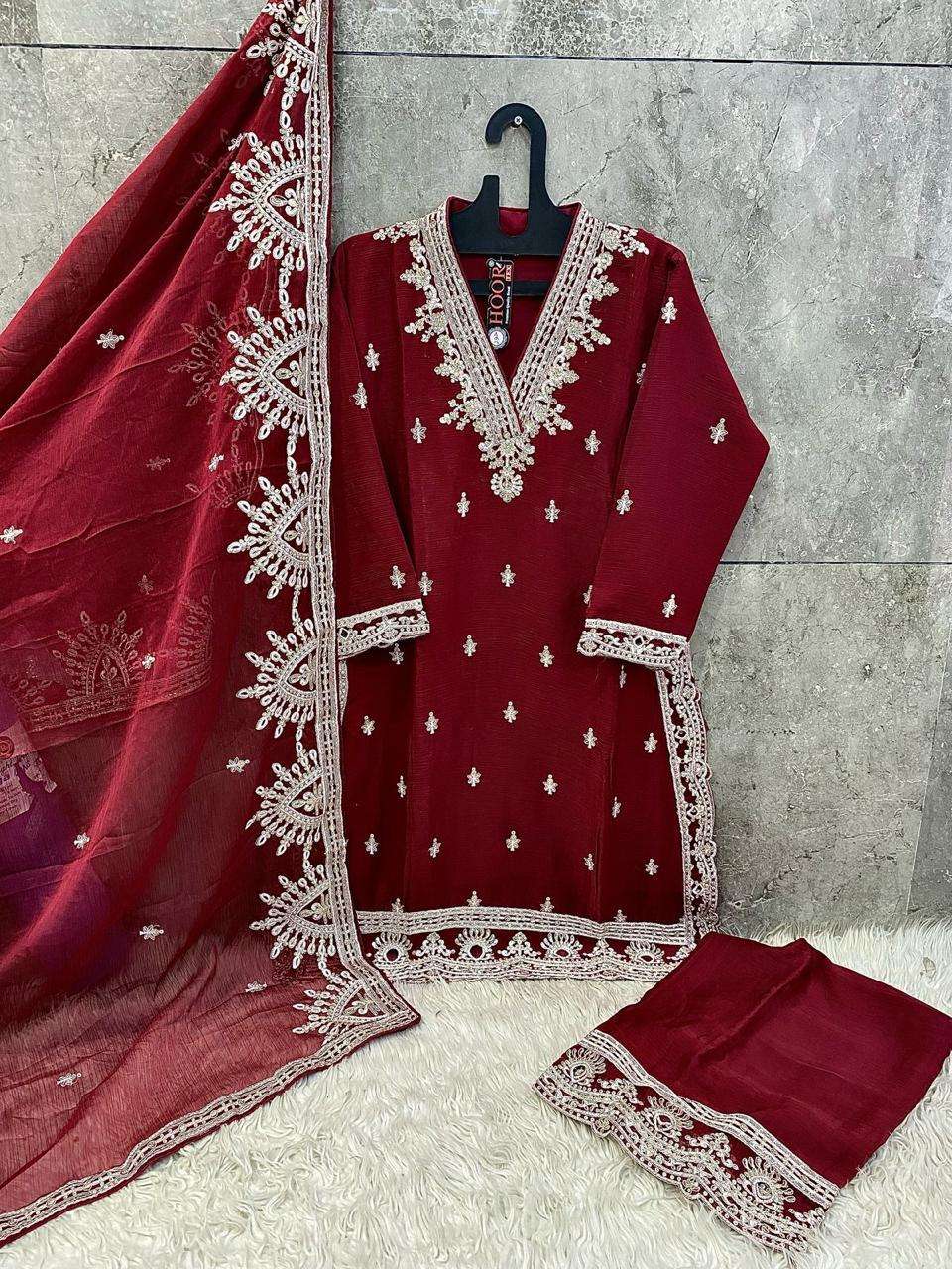 HOOR TEX DESIGN NO - HF 96 C-F HEAVY CHIFFON READYMADE PAKISTANI SUIT 
