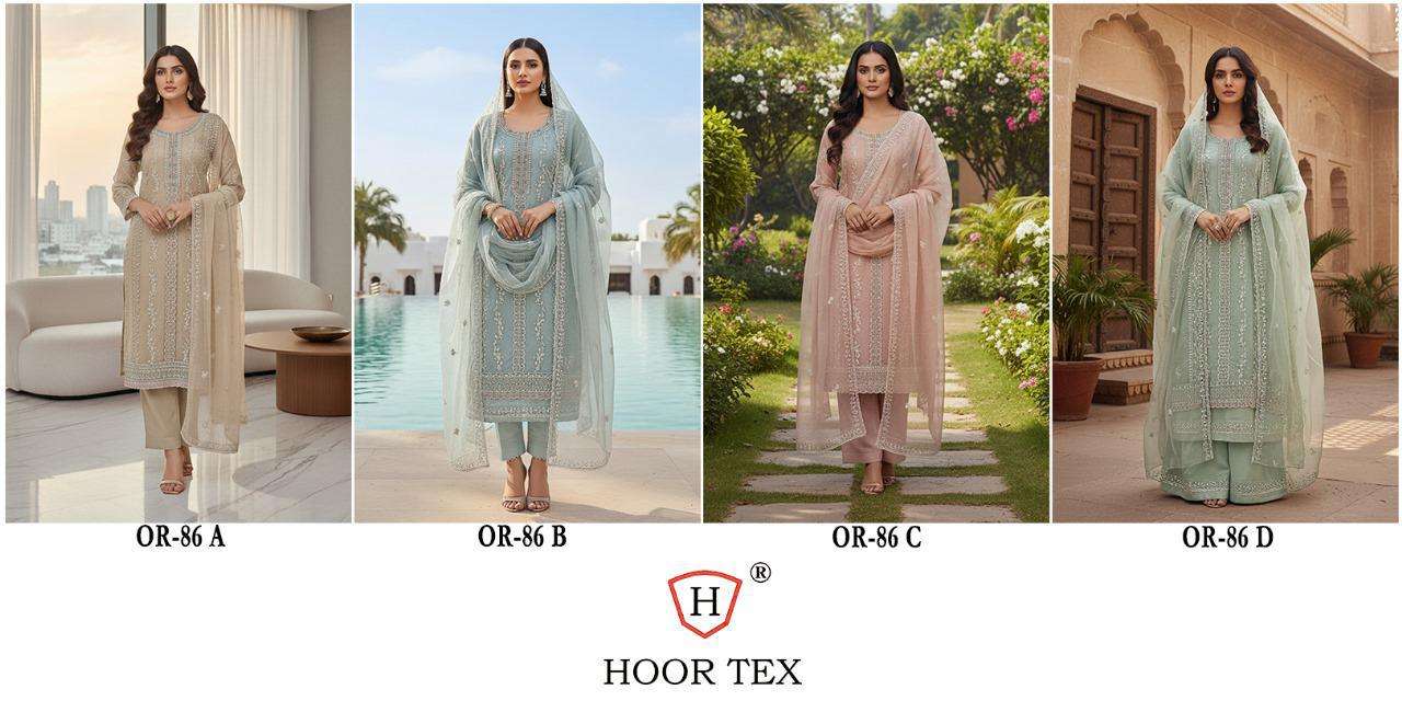 HOOR TEX DESIGN NO - OR 86 A-D HEAVY ORGANZA READYMADE PAKISTANI READYMADE SUIT 